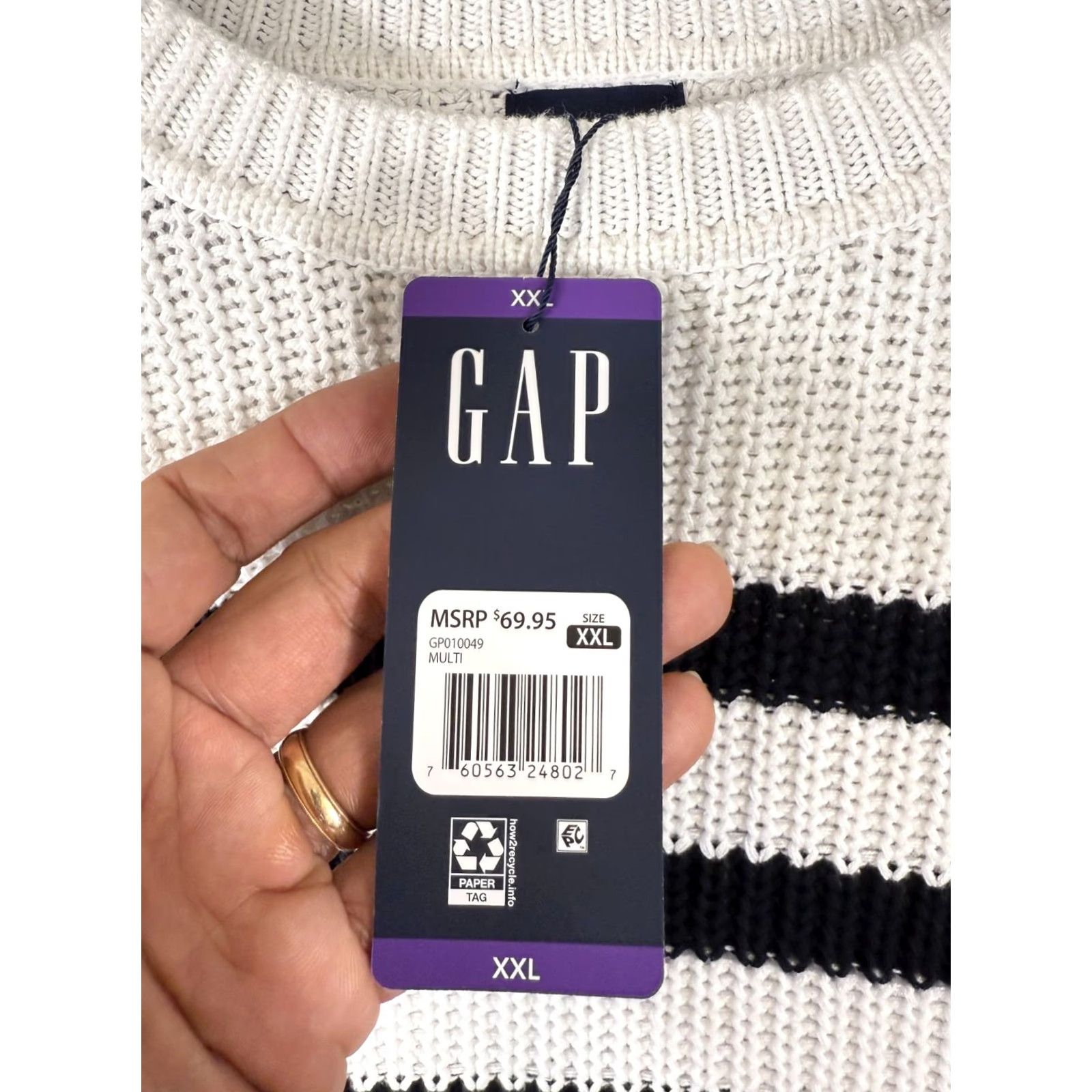 Gap Gap Pullover Sweater Womens 2XL Ivory Black Striped Crewneck Long Sleeve NWT Size XXL / US 16-18 / IT 52-54 - 6 Thumbnail