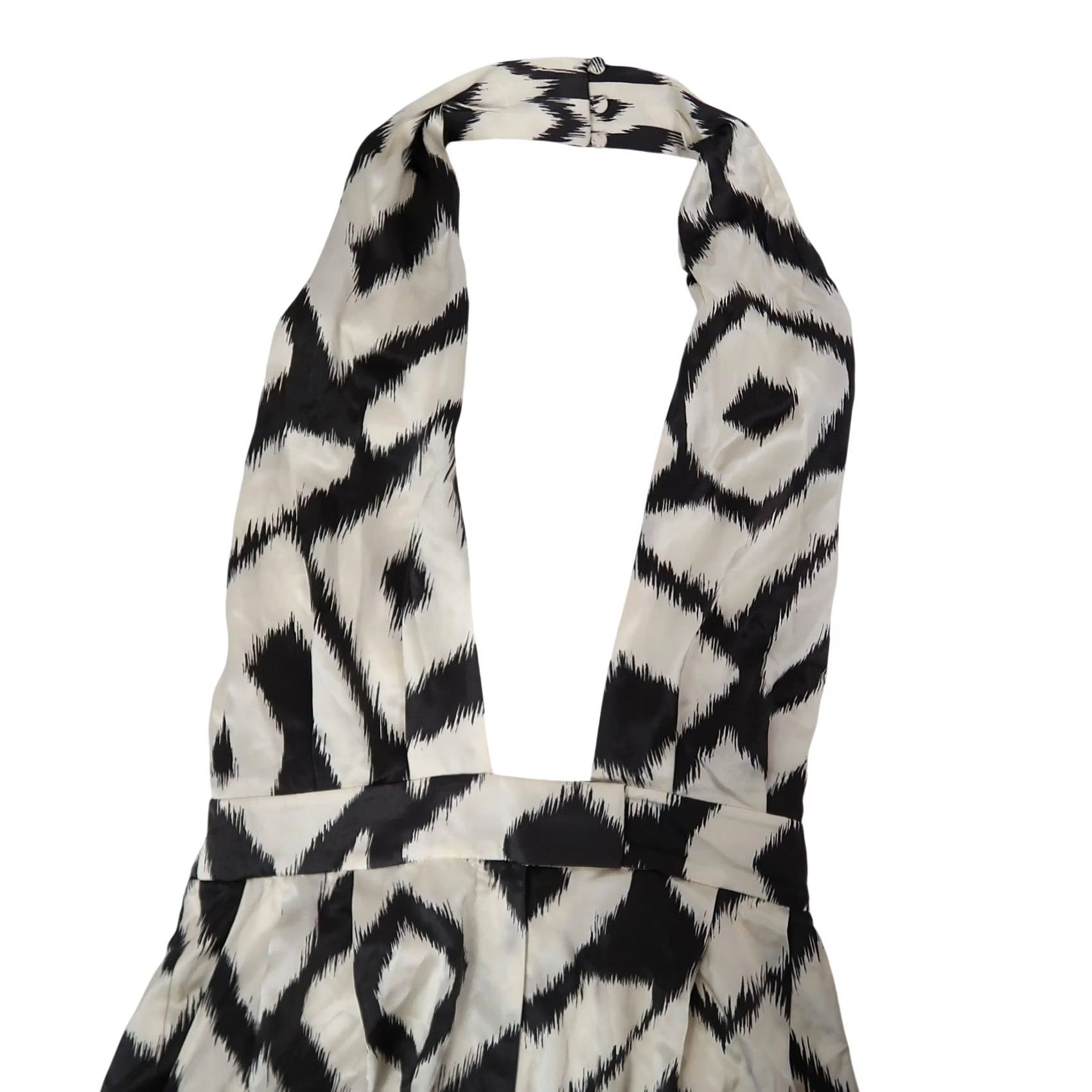 Banana Republic Banana Republic Silk Wide-Leg Jumpsuit Cream Black Ikat Print 6 Womens Party/Cocktail Geometric Sleeveless Wide-Leg"} Size 28" / US 6 / IT 42 - 4 Thumbnail