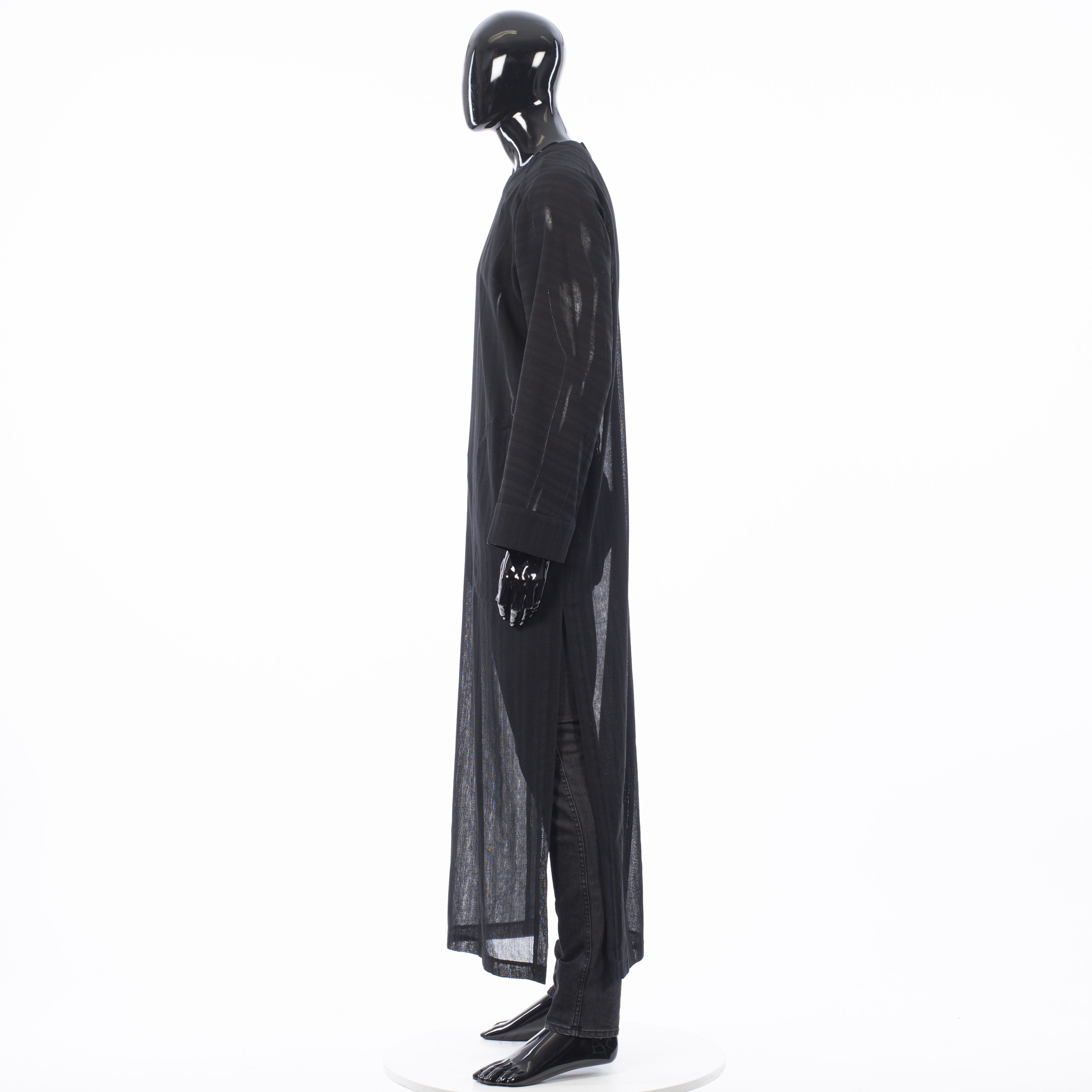 Saint Laurent Paris Long Djellaba In Black Striped Wool Gauze Size 44R - 3 Thumbnail
