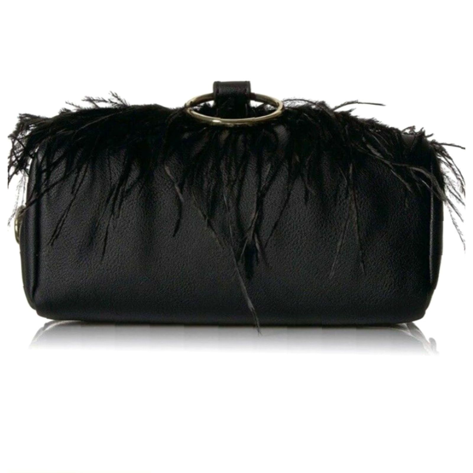 Vintage The Fix Courtney O Ring Feather Cross-Body Bag Chain strap Black Cocktail NWT9 Size ONE SIZE - 5 Thumbnail