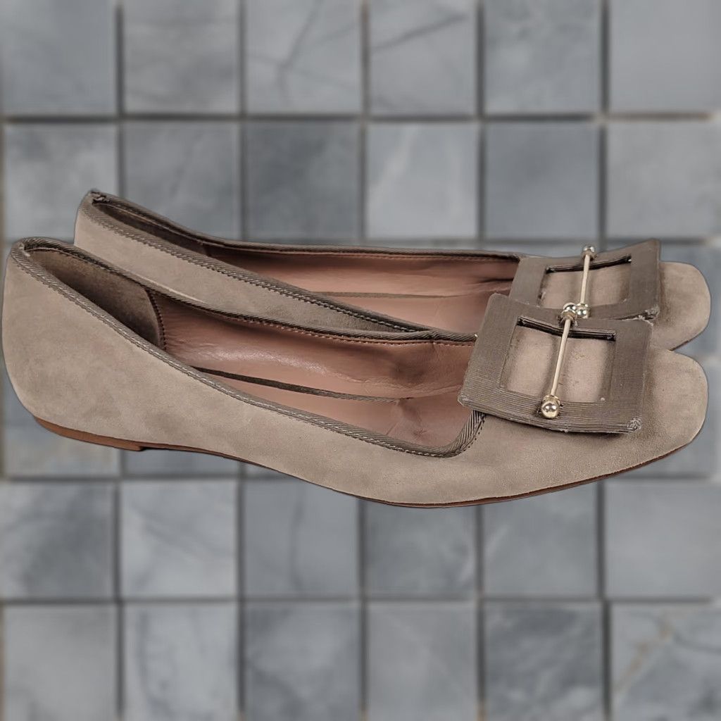 Zac Posen Zac Zac Posen Vonte Beige Suede Buckle Square Toe Slip On Ballet Flats 8.5 Womens Size US 9 / IT 39 - 1 Thumbnail