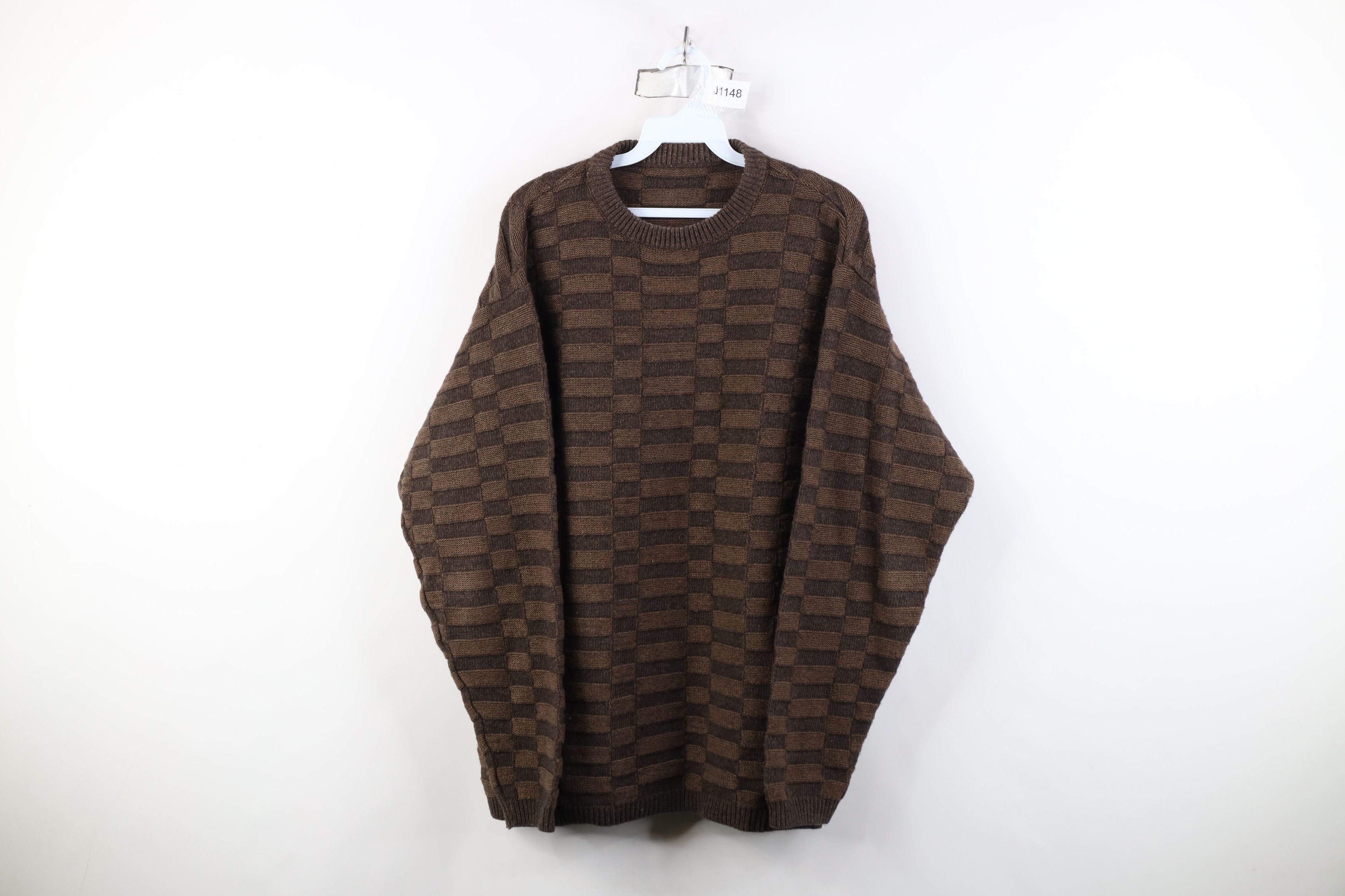 Vintage 90s Streetwear Weave Knit Crewneck Sweater Brown