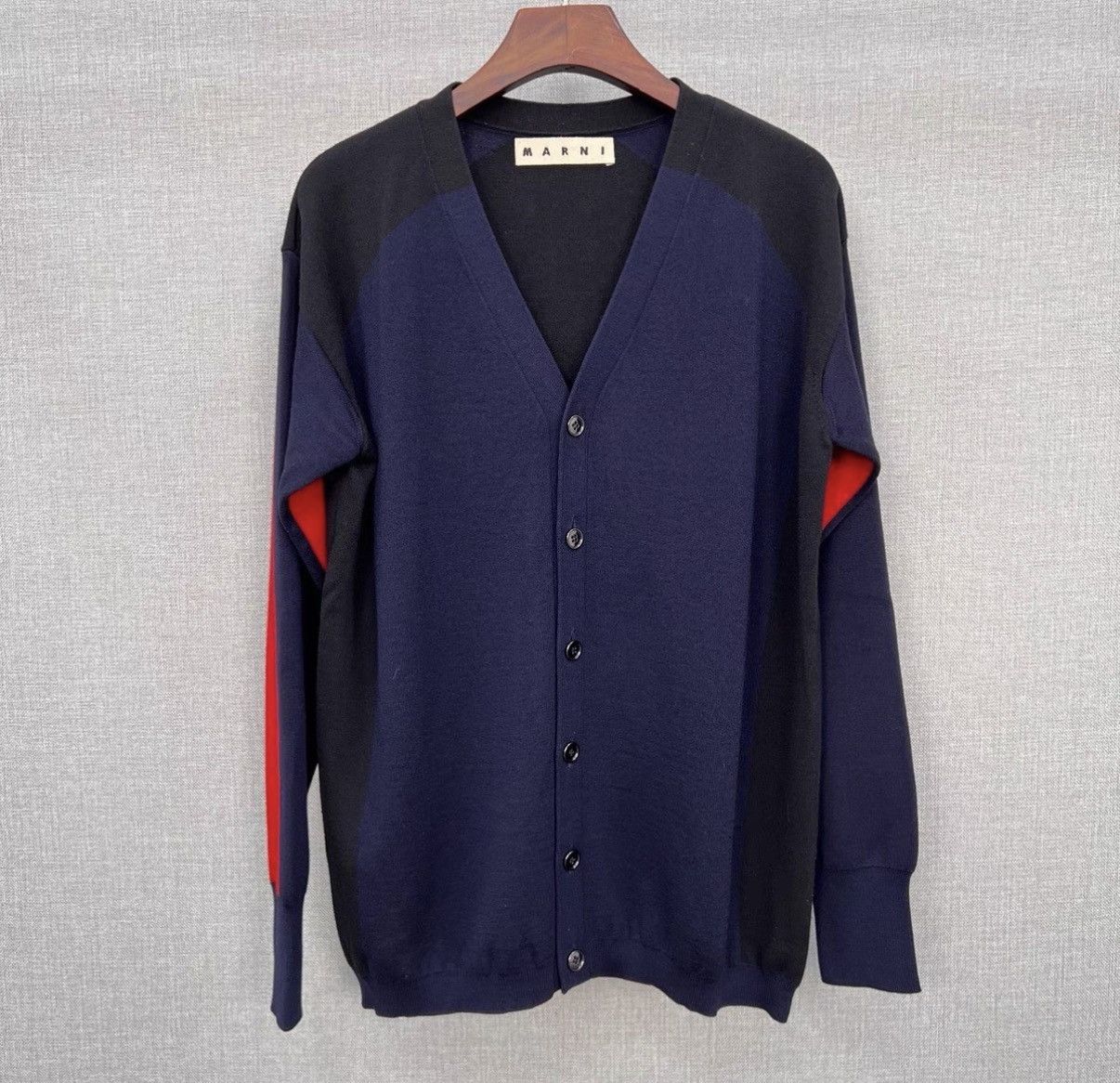 Marni Marni Navy Blue Color-Block Knit Cardigan Size US L / EU 52-54 / 3 - 1 Thumbnail