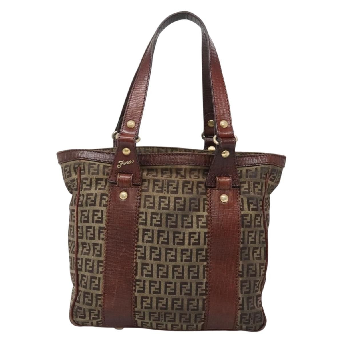 Fendi FENDI Zucchino Canvas Tote Bag Brown Gold Size ONE SIZE - 2 Thumbnail