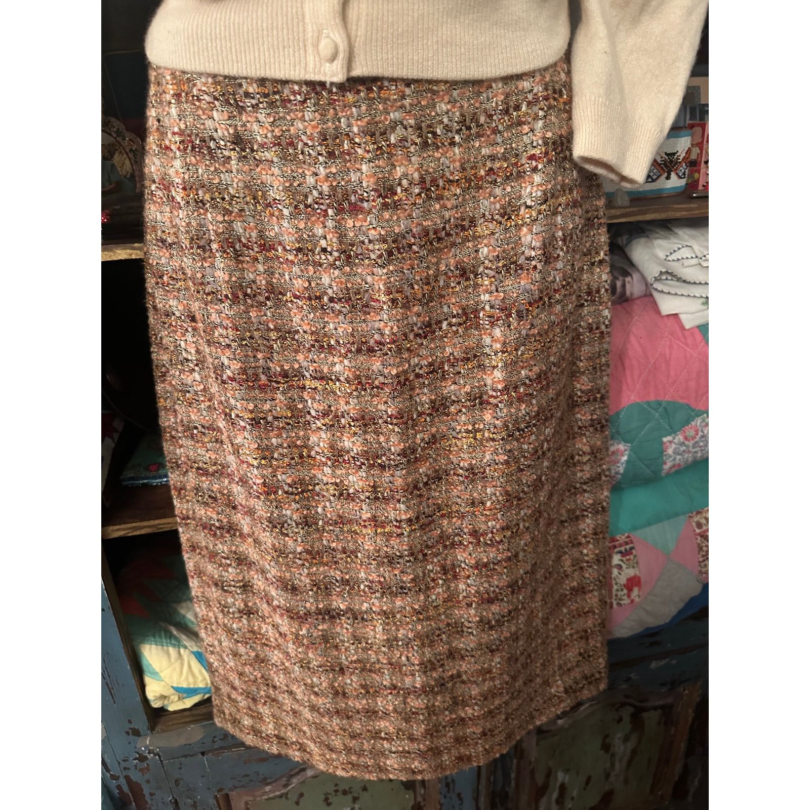 Lafayette 148 NEW LAFAYETTE 148 NUBBY TWEED SKIRT GOLD FLECKS 10 Size 32" / US 10 / IT 46 - 5 Thumbnail