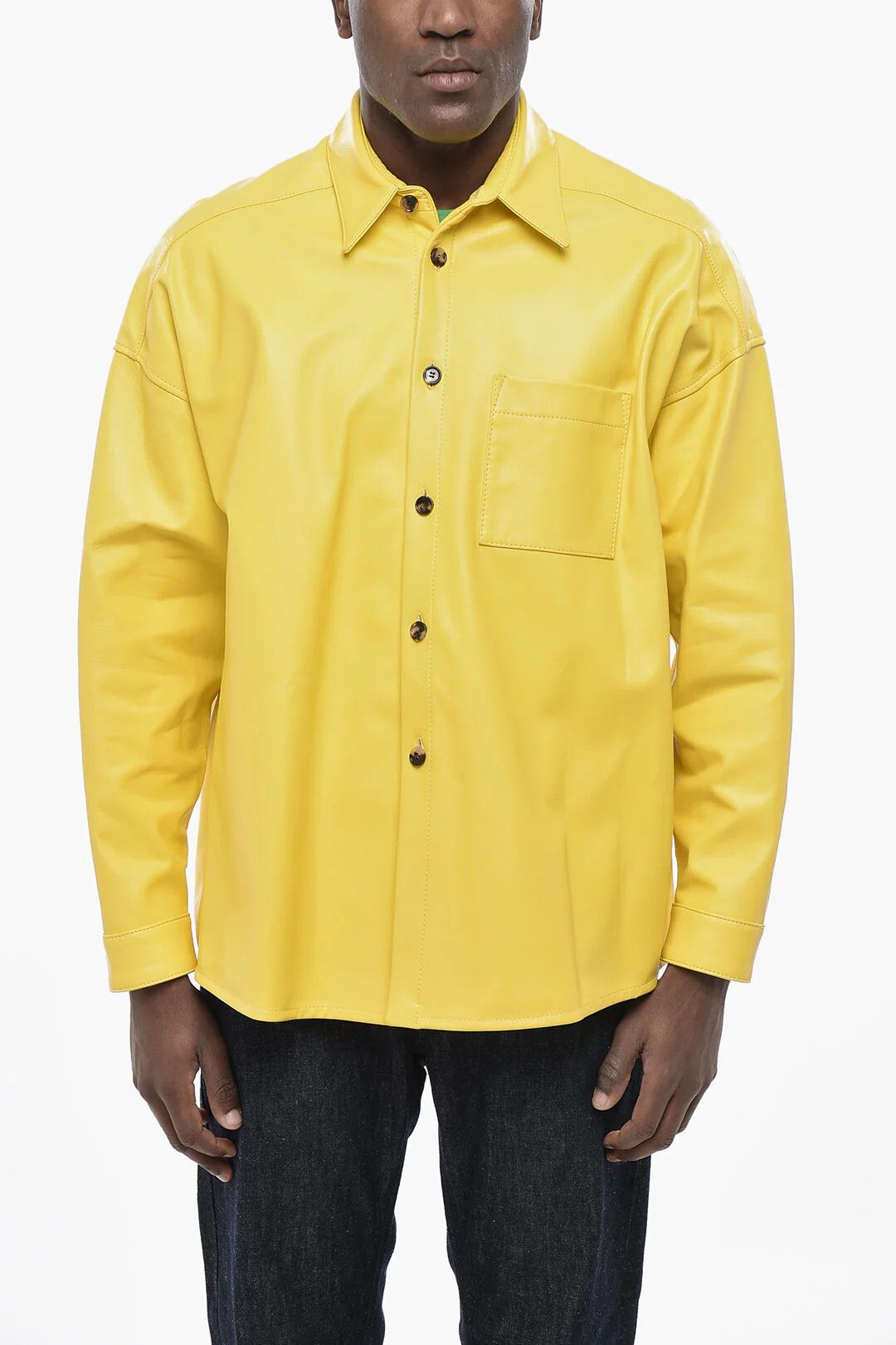 Marni og1mm0326 Leather Overshirt in Yellow Size US M / EU 48-50 / 2 - 1 Thumbnail