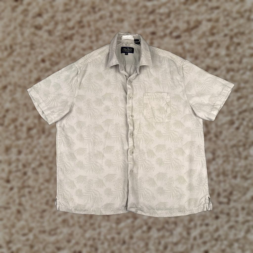 Nat Nast Nat Nast Shirt Mens XL Gray Palm Silk Blend Hawaiian Camp Short Sleeve Button-Up I guess Size US XL / EU 56 / 4 - 1 Thumbnail