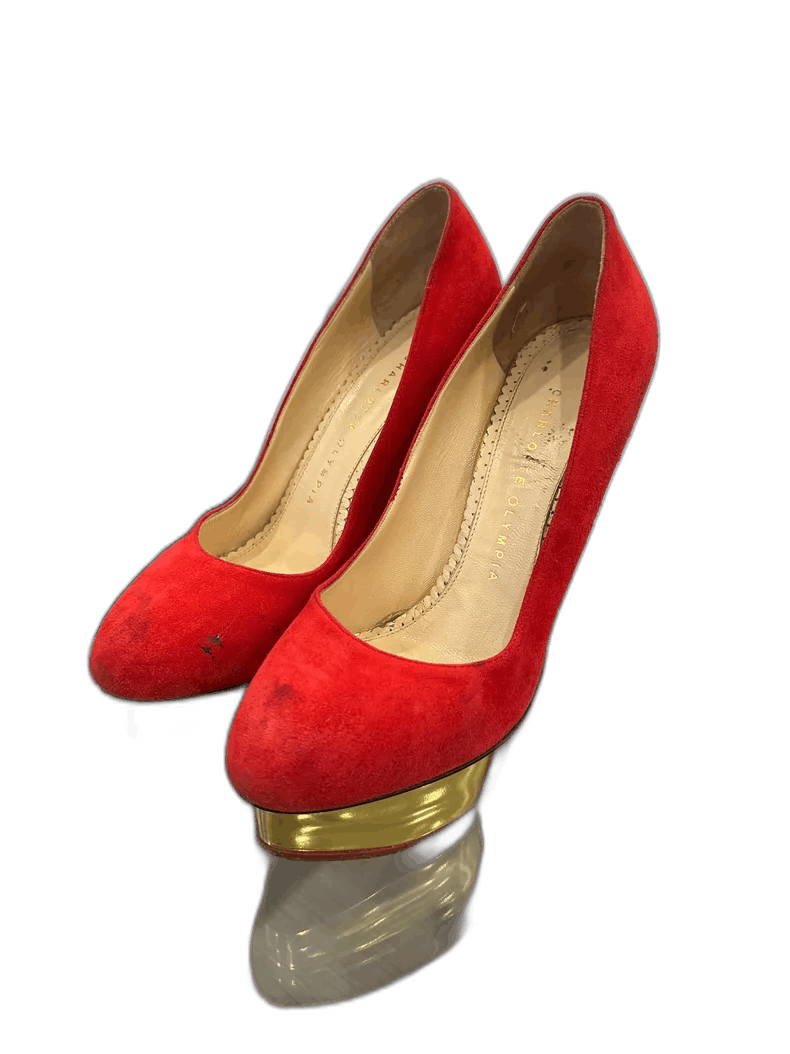 Jimmy Choo Red High Heels with Gold Platform Size US 7 / IT 37 - 1 Thumbnail