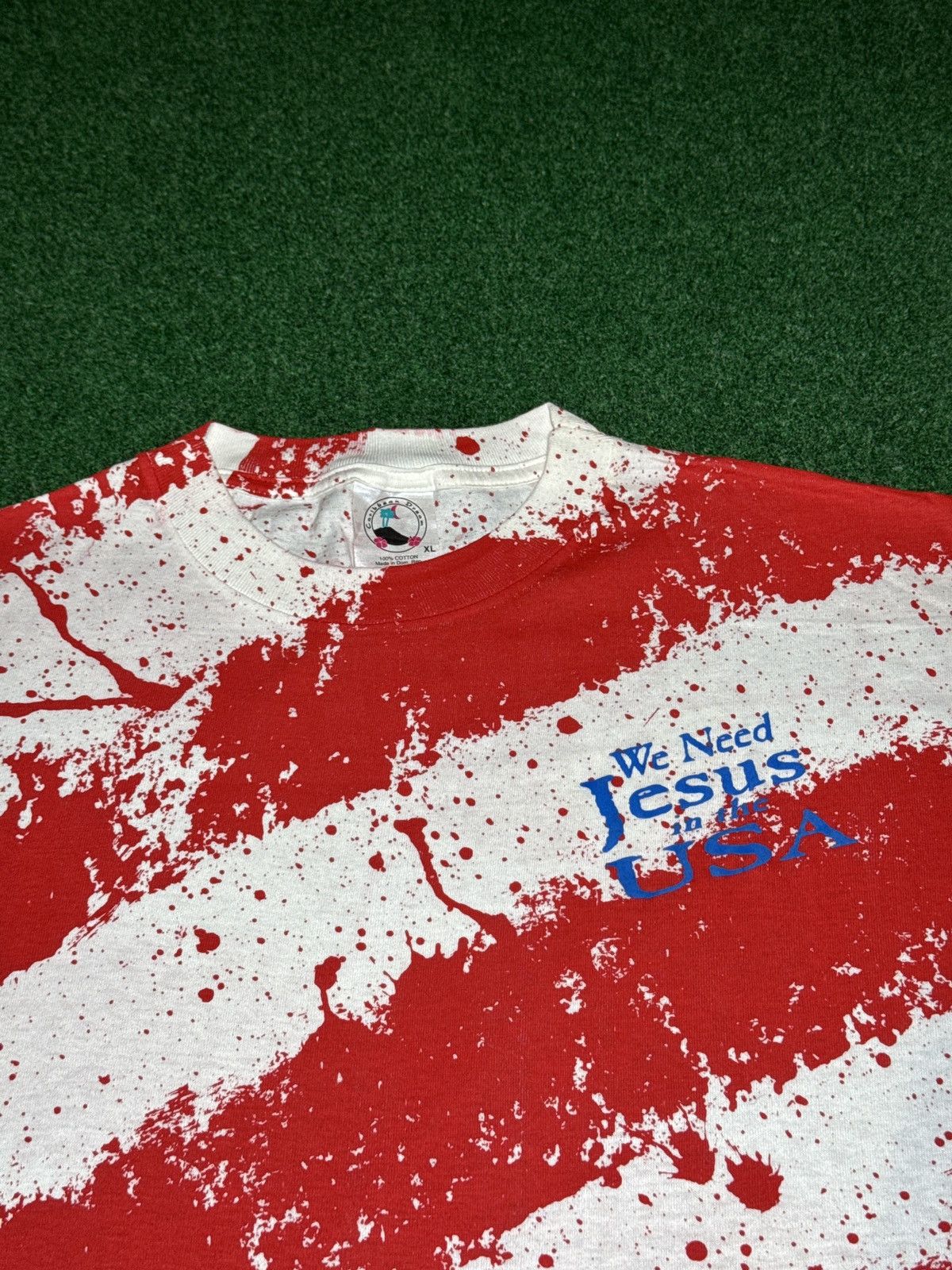 Vintage We Need Jesus In The USA Flag All Over Print XL 90s T Shirt Size US XL / EU 56 / 4 - 2 Thumbnail