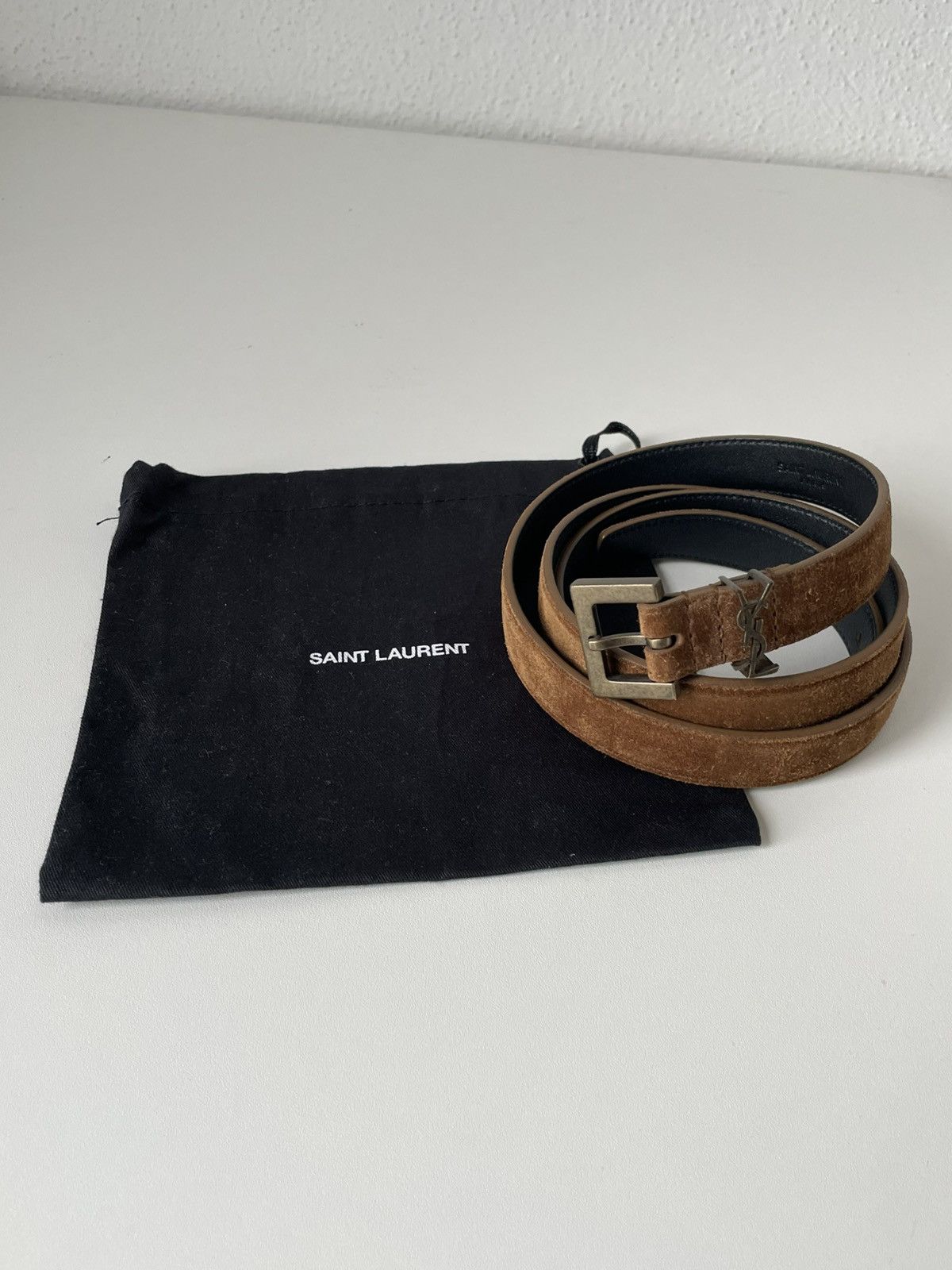 Saint Laurent Paris NEW Saint Laurent Paris Suede Leather Logo Belt Size ONE SIZE - 6 Thumbnail