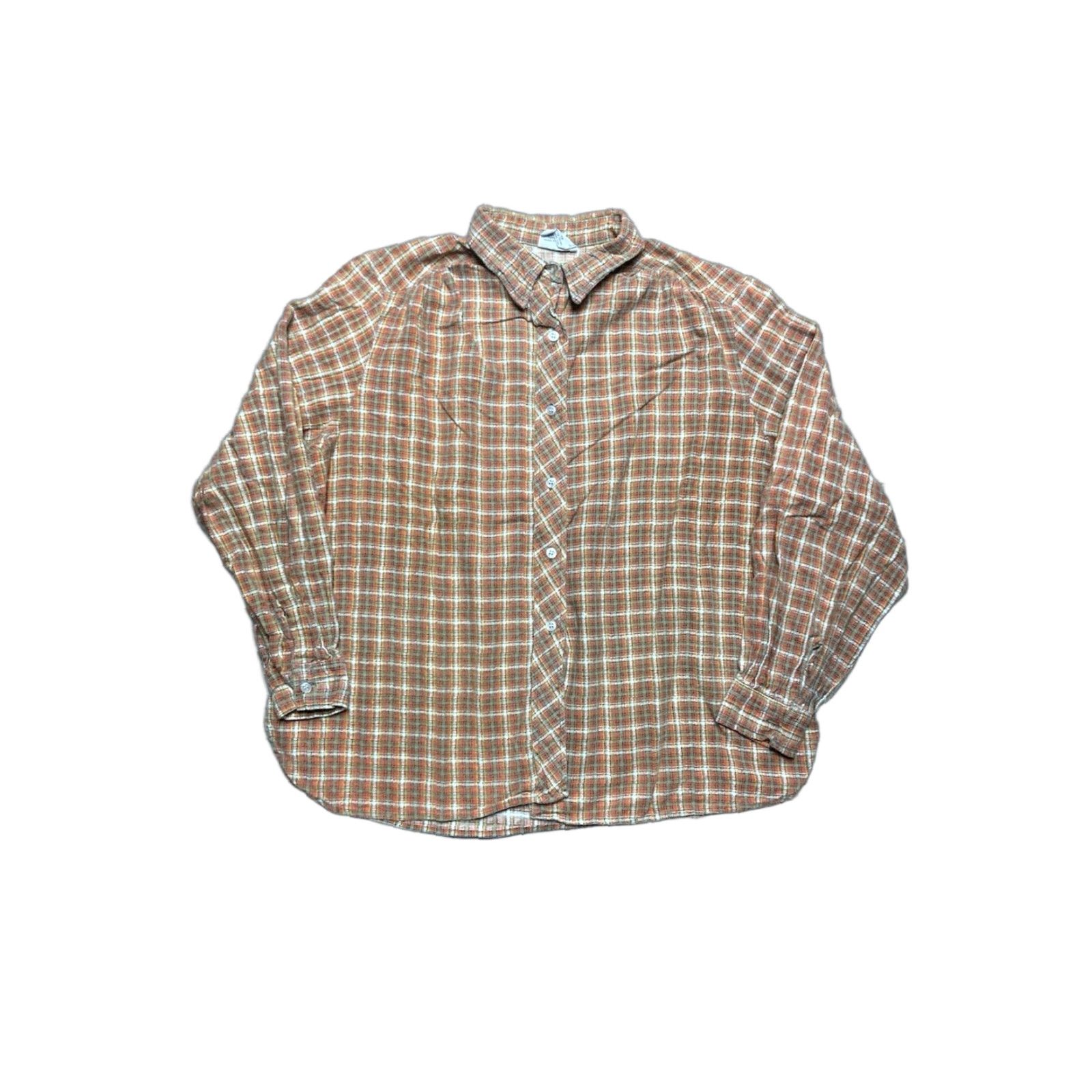 Vintage VINTAGE 80s AZUR Flannel Shirt Plaid Orange Women’s 44 Button-Up Cotton Brushed Size M / US 6-8 / IT 42-44 - 1 Thumbnail
