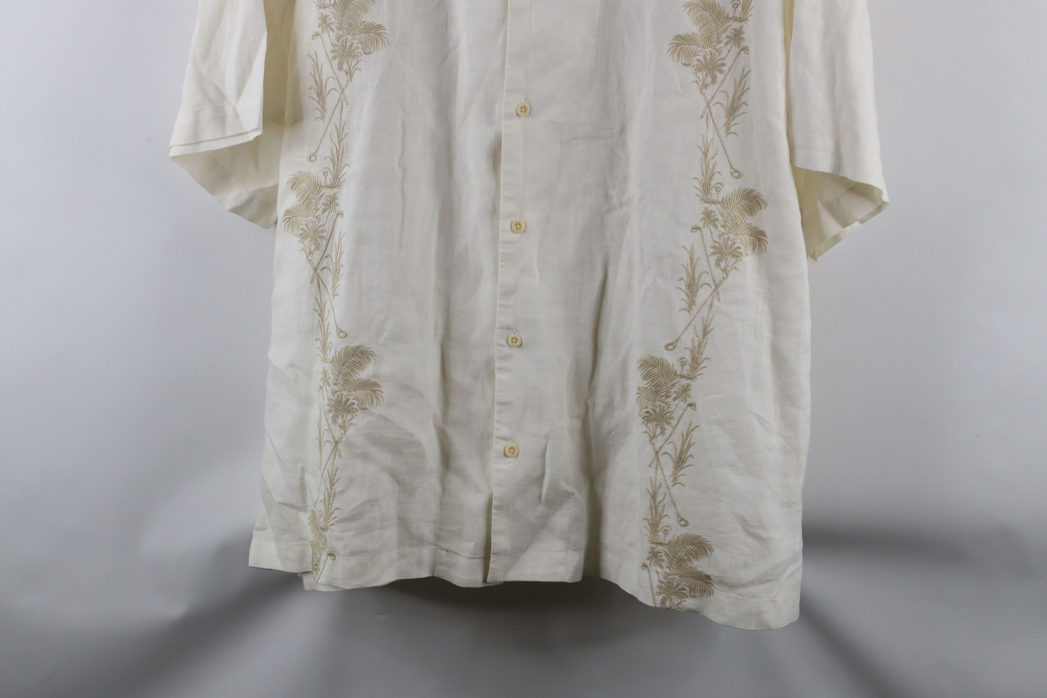 Tommy Bahama × Vintage Tommy Bahama Tree Golf Linen Short Sleeve Button Shirt Cream Size US XXL / EU 58 / 5 - 3 Thumbnail