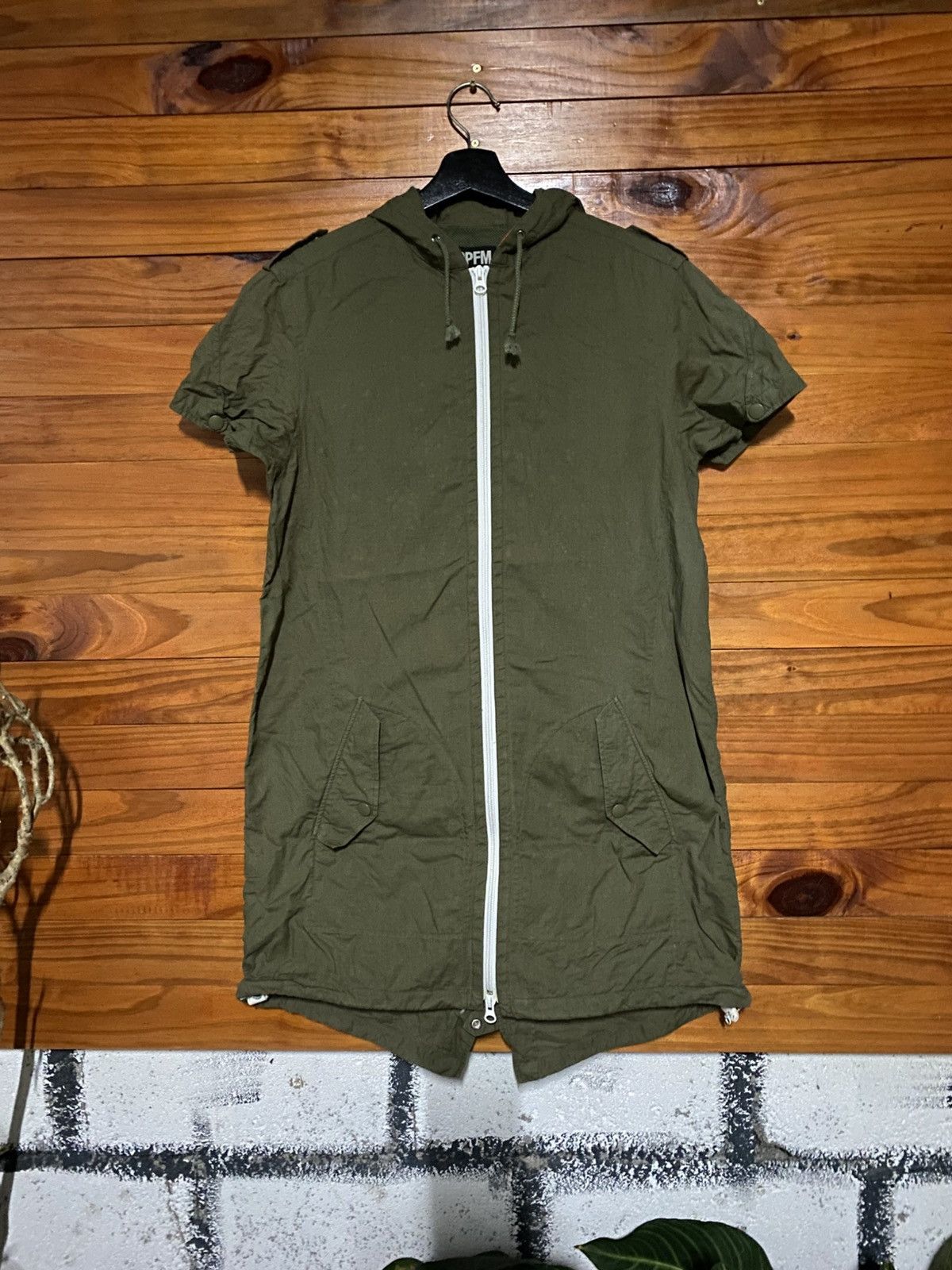 Japanese Brand PPFM Olive Green Hooded Parka Dress | 2000s Streetwear Size M / US 6-8 / IT 42-44 - 3 Thumbnail