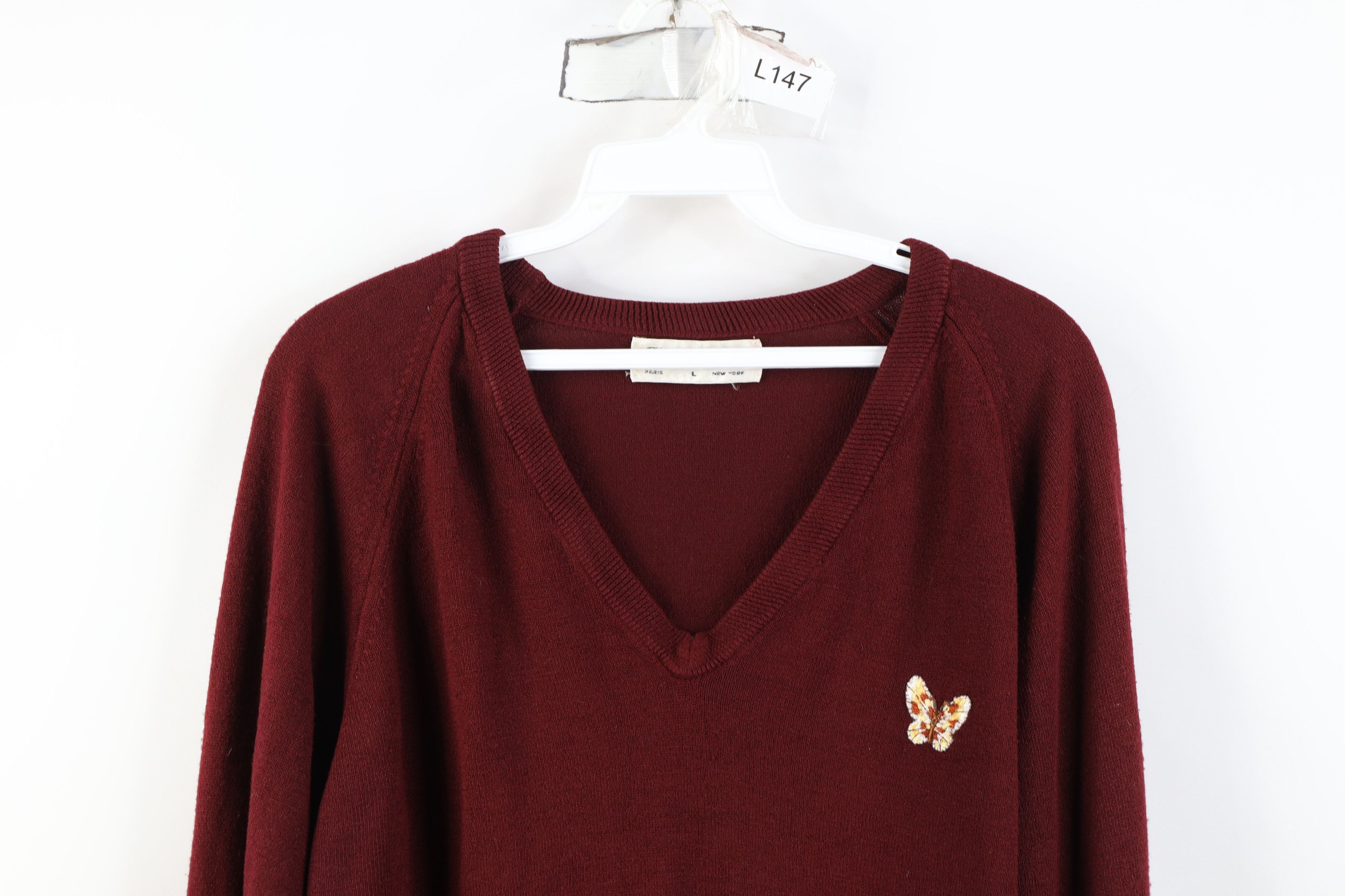 Christian Dior Monsieur Vintage 70s 80s Christian Dior V-Neck Sweater Burgundy USA Size US L / EU 52-54 / 3 - 2 Thumbnail