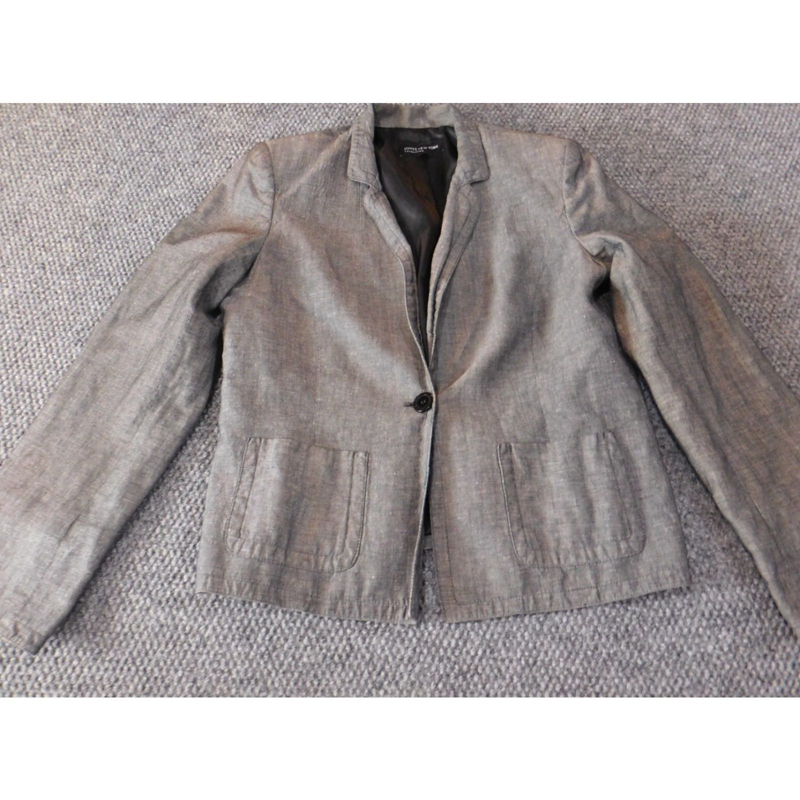 Jones New York Jones New York Womens Blazer 12 Gray Linen Button Collar Casual Dressy Vintage? Wait. Size XL / US 12-14 / IT 48-50 - 4 Thumbnail