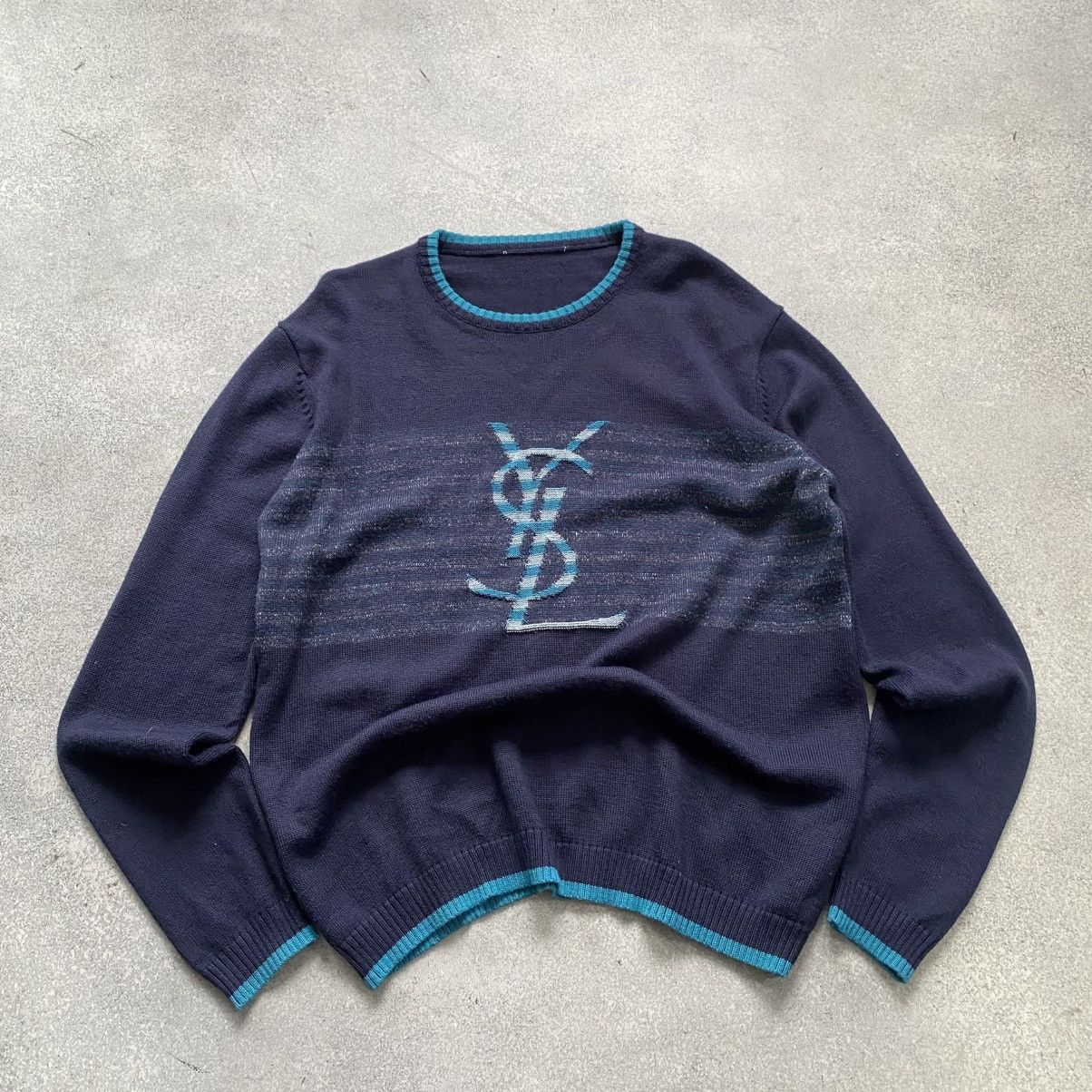 Yves Saint Laurent Yves Saint Lauren Knit Sweater Big Logo Baggy Long Sleeve Size US XL / EU 56 / 4 - 1 Thumbnail