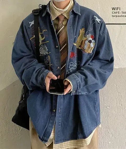 VIBE Retro y2k fashion animal embroidered denim shirt aesthetic Size US M / EU 48-50 / 2 - 1 Thumbnail
