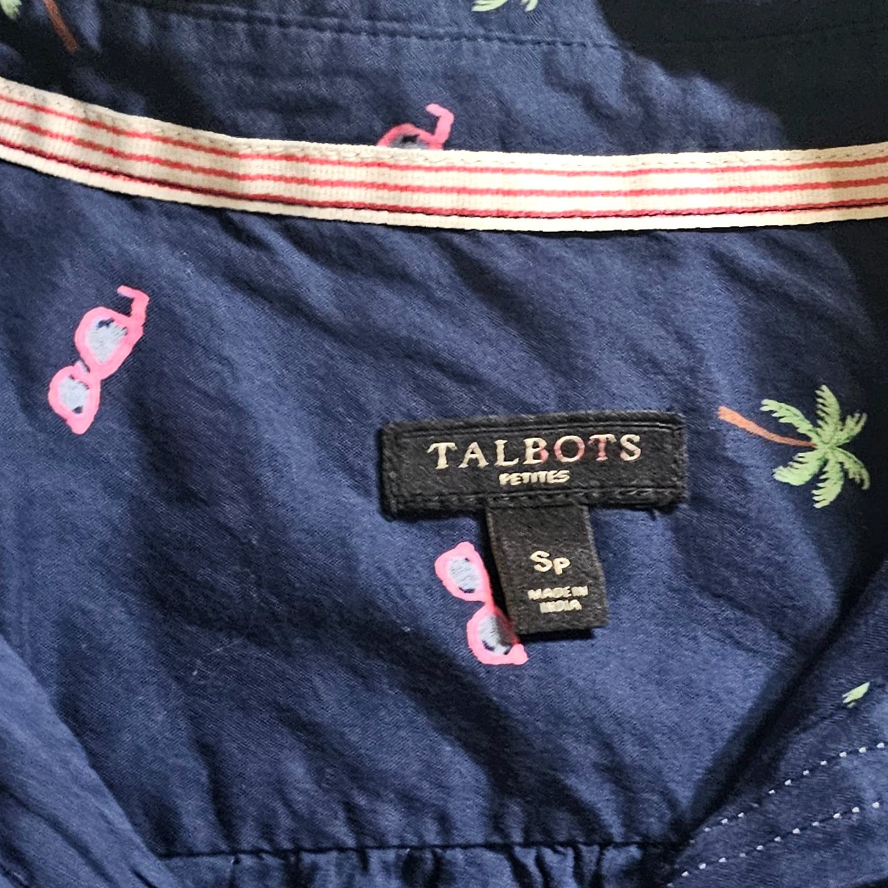 Talbots Talbots Blouse Shirt Womens Petite Small Blue Palms Tree Vacation Beach Button Collared Knit 100% Cotton Casual Basic Classic Size S / US 4 / IT 40 - 3 Thumbnail