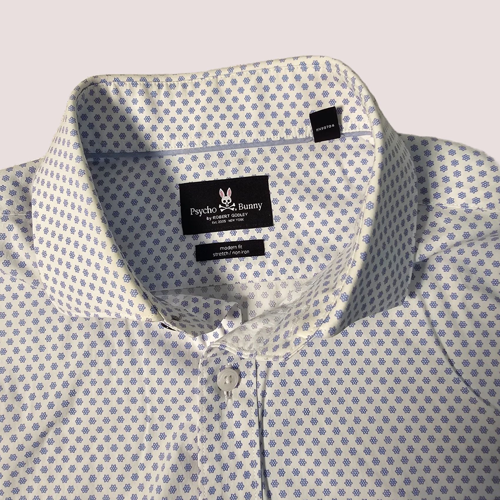 Psycho Bunny Psycho Bunny Button-Up Shirt Men 16 Blue Geometric Modern Stretch / Casual Formal Party/Cocktail Travel Wedding Mens Button-Up Shirt Size 42R - 1 Thumbnail
