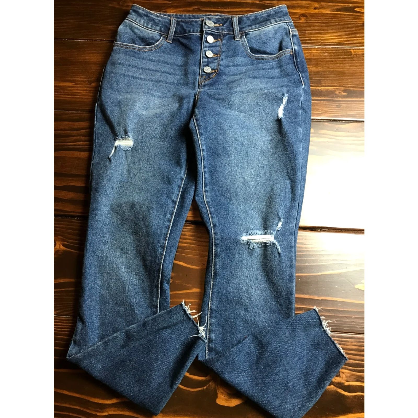 Vintage Maurices Jeans Women's Size 6 REG Blue Denim Distressed High Rise Cut Off Jeans Size 28" / US 6 / IT 42 - 2 Thumbnail