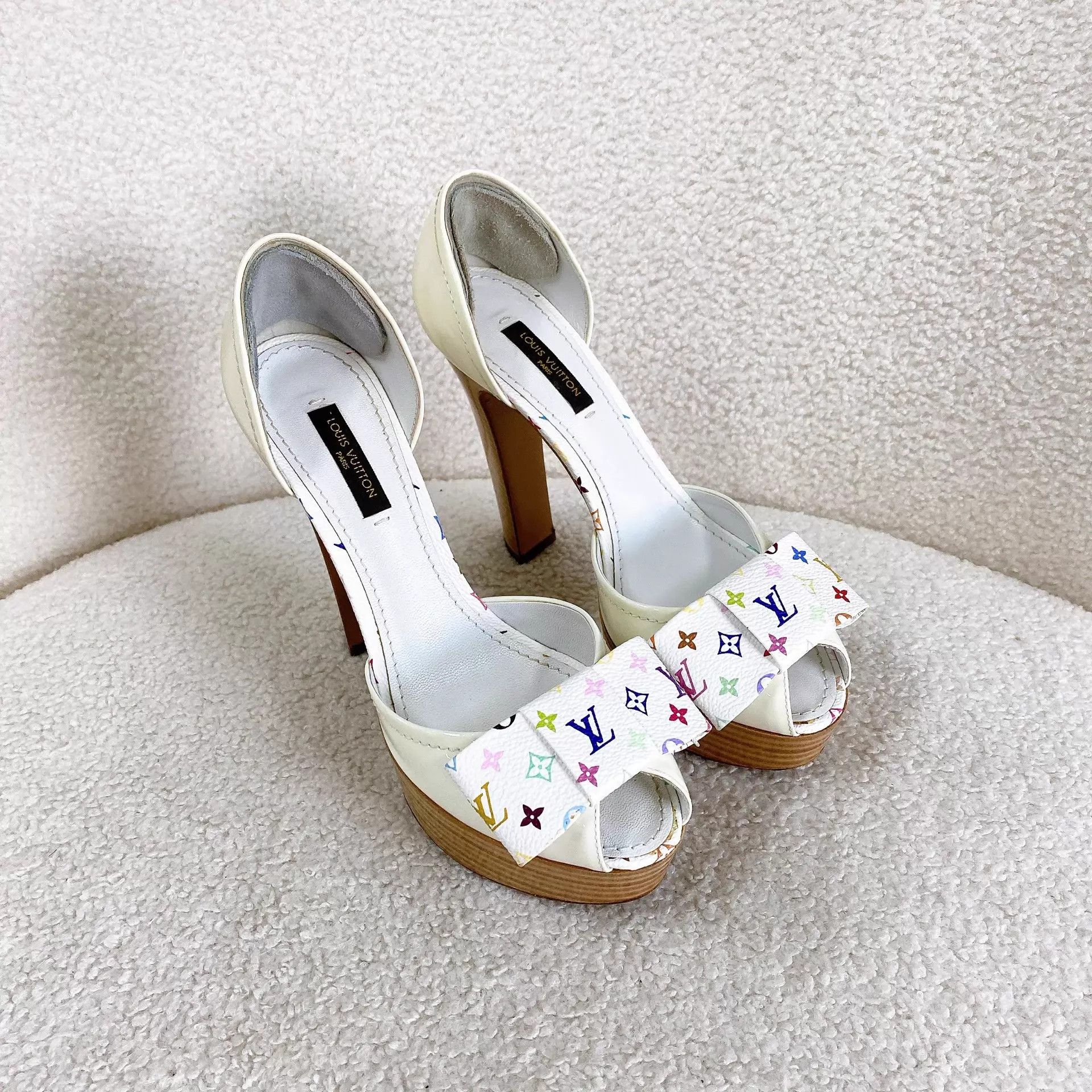 Louis Vuitton LV white multicolor heeled sandals 35.5 EU Size US 5 / IT 35 - 3 Thumbnail