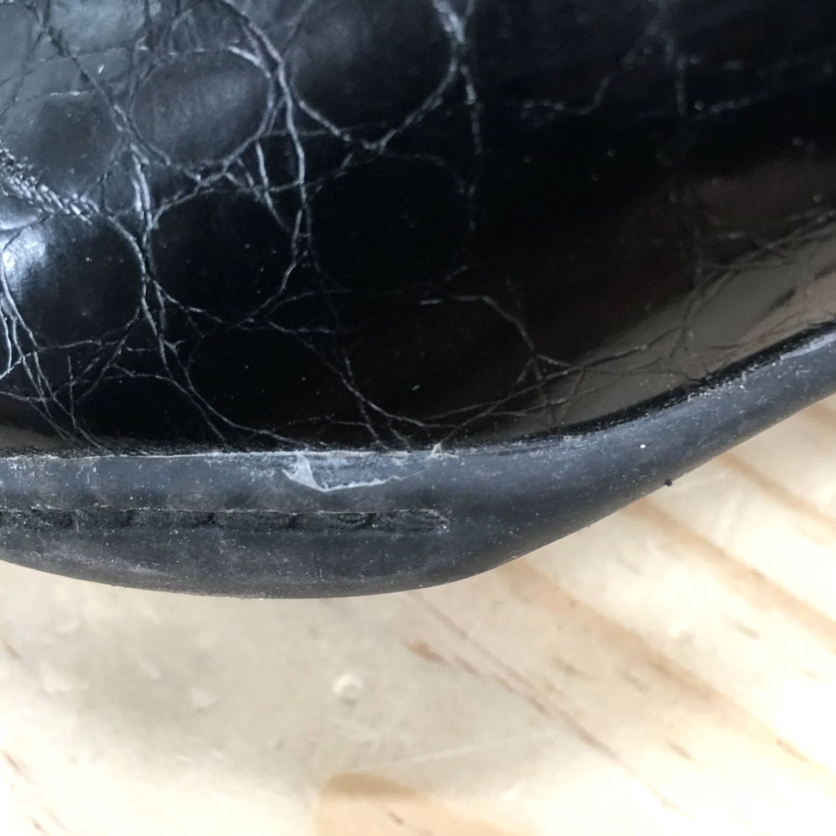 Vintage Aerosoles Mule Heels Womens 7B Black Split Square Toe Slip On Croc Embossed Size US 7 / IT 37 - 4 Thumbnail