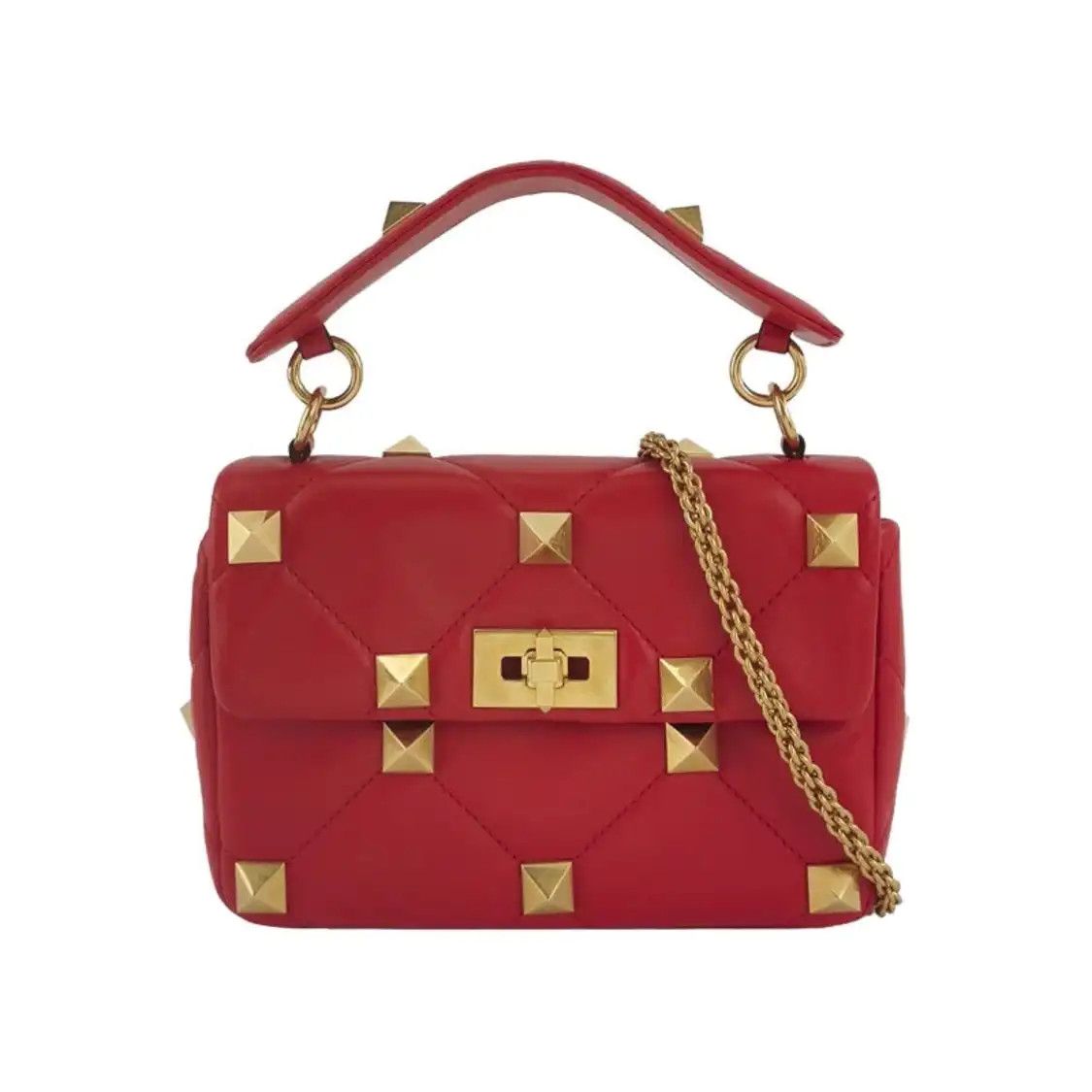 Valentino VALENTINO Roman Stud Medium red sheepskin stud quilted shoulder bag detachable s Size ONE SIZE - 1 Thumbnail