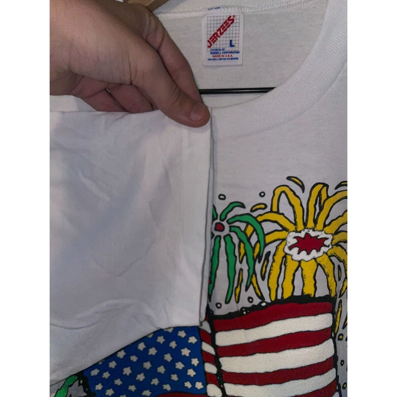 Jerzees Vintage July 4th Shirt Fireworks USA America Graphic Tee 90s Size US L / EU 52-54 / 3 - 9 Thumbnail