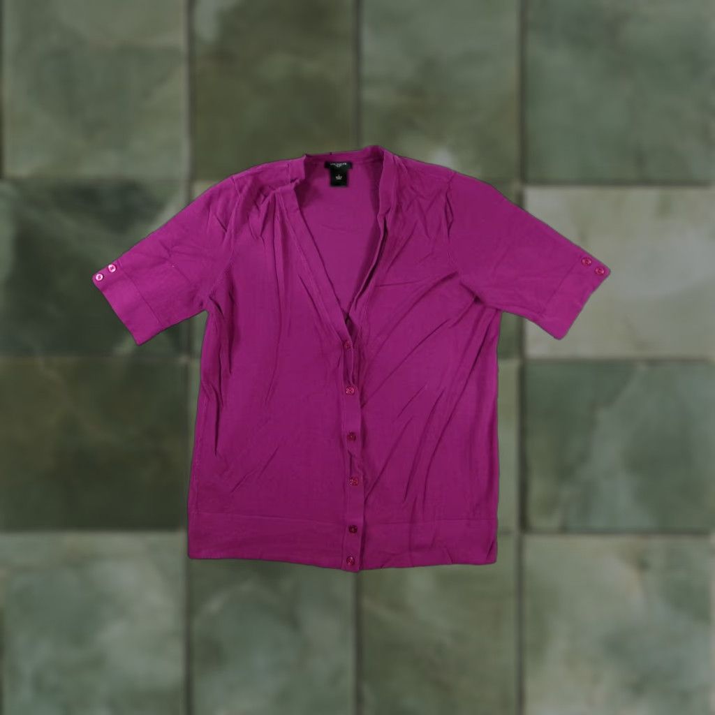Ann Taylor Ann Taylor Cardigan Womens L Short Sleeve Button Front Purple Knit Lightweight Viscose Solid Size L / US 10 / IT 46 - 1 Thumbnail