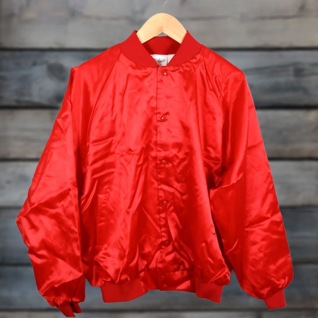 Vintage VINTAGE Auburn Satin Bomber Jacket Men XL Red USA Made Snap Button 80s Retro Lined Pockets Size US XL / EU 56 / 4 - 1 Thumbnail
