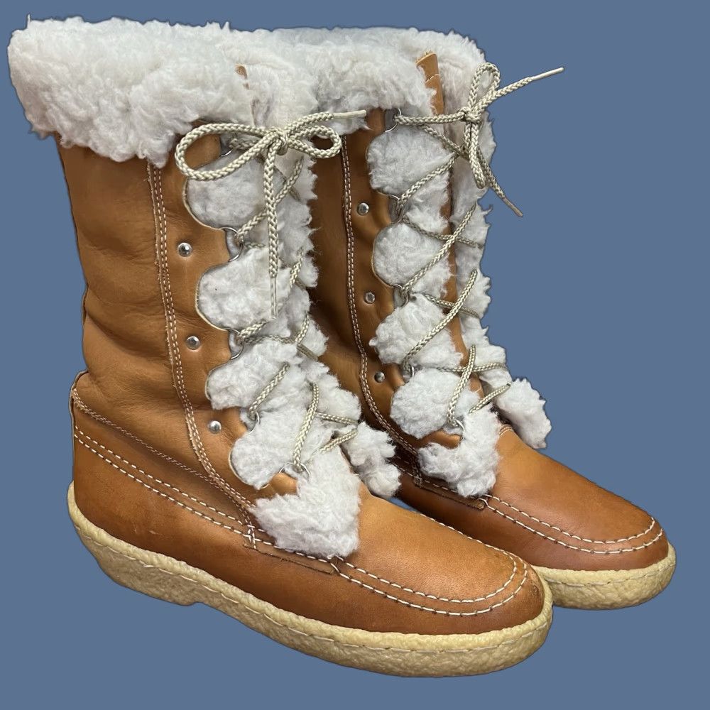 Vintage VINTAGE Cabela's Boots Leather Shearling Moccasin Snow Winter Brown Women's Size 9 Pair Lined Canada Size US 9 / IT 39 - 1 Thumbnail