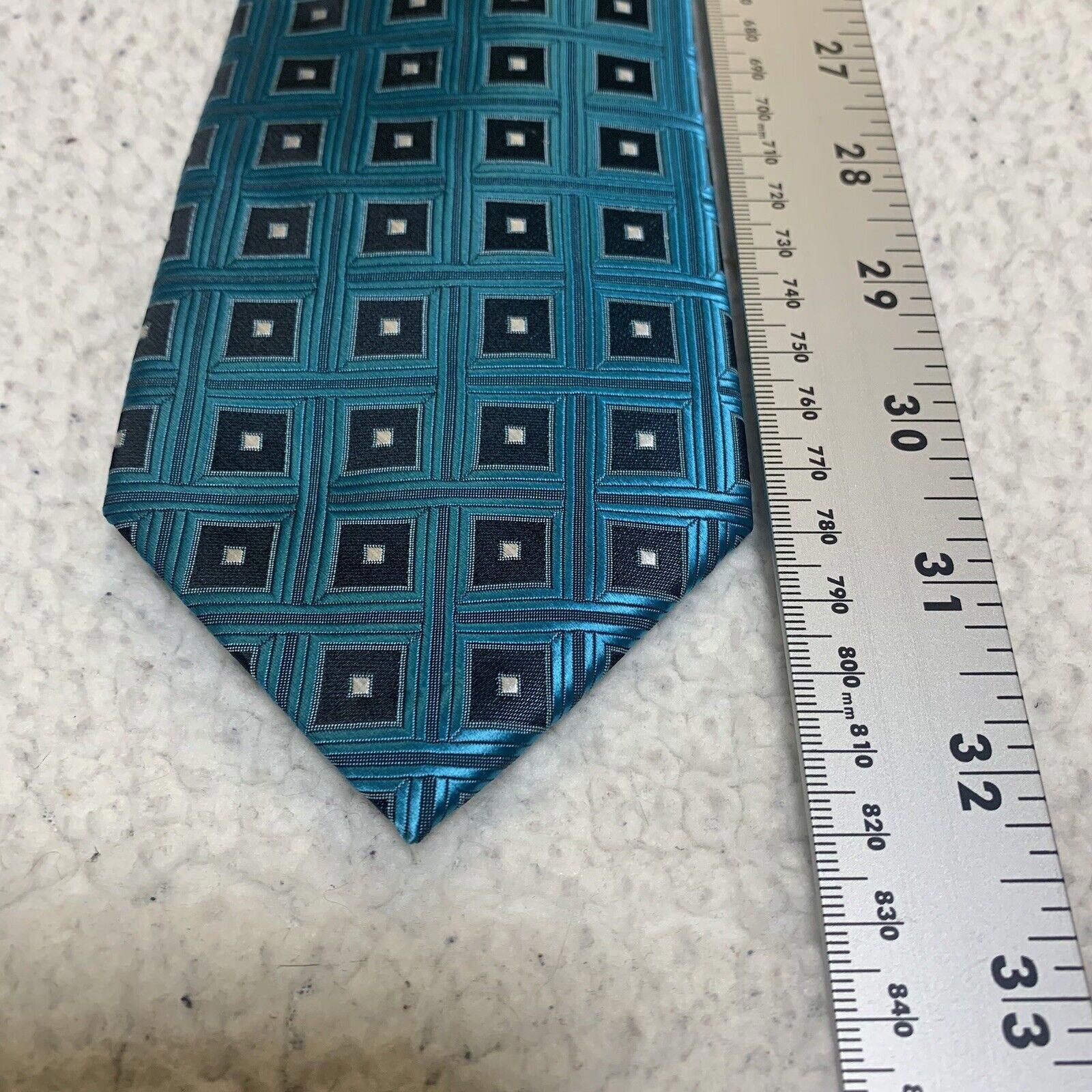 Adolfo Dominguez Adolfo Men's Formal Tie Classic Size Turquoise and Black Size ONE SIZE - 6 Thumbnail