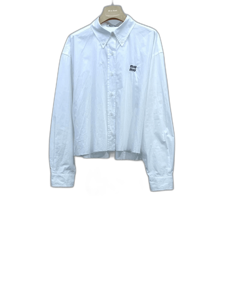 Prada Miu Miu White Embroidered Long Sleeve Shirt-2506 Size M / US 6-8 / IT 42-44 - 1 Thumbnail