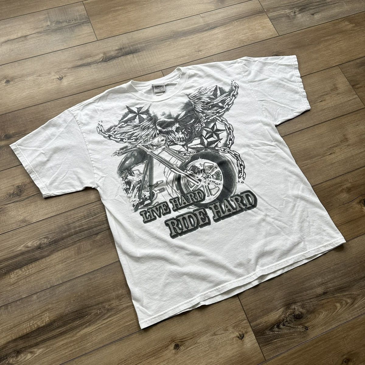Other Vintage 2000s Y2K Live Hard Ride Hard Biker Graphic Tee Size US XL / EU 56 / 4 - 2 Thumbnail