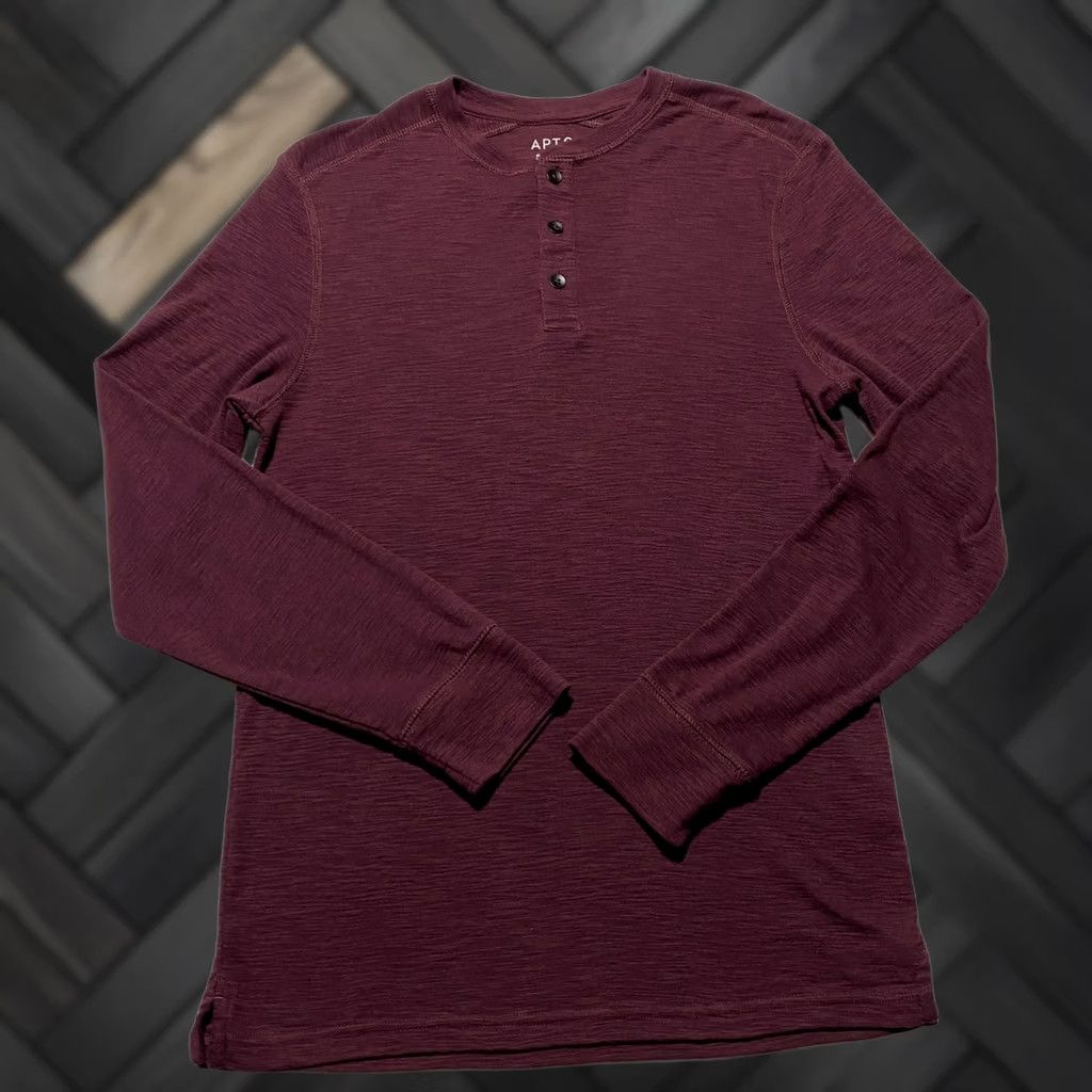 Apt. 9 Apt. 9 Men's Long Sleeve Shirt S Burgundy Henley Cotton Blend Size US S / EU 44-46 / 1 - 1 Thumbnail