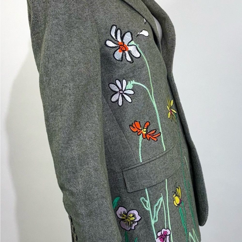 Mira Mikati MIRA MIKATI Floral Embroidered Notched-Lapels Green Blazer Size S / US 4 / IT 40 - 5 Thumbnail