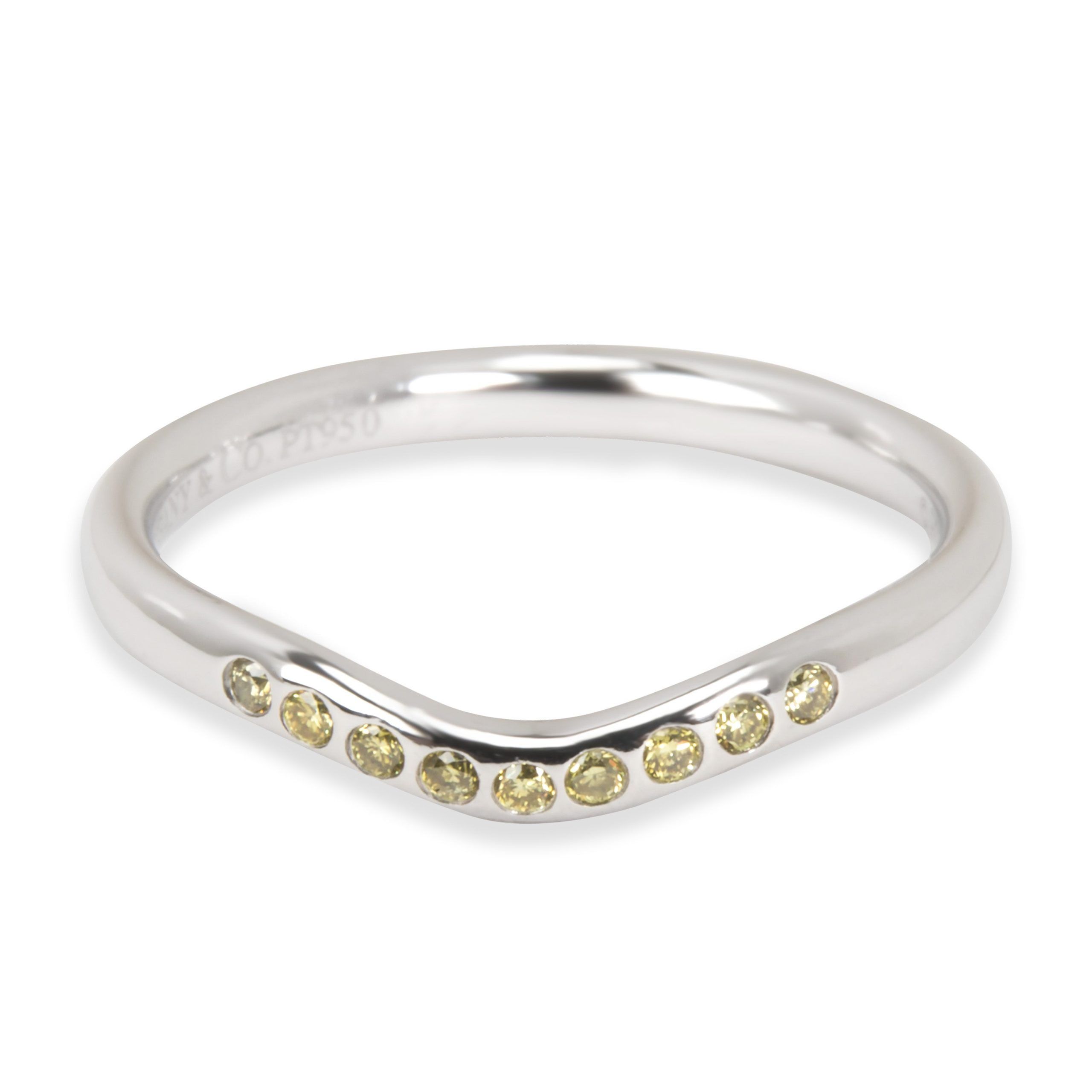 image of Tiffany Co Tiffany & Co. Elsa Peretti Curved Yellow Diamond Band In Platinum 0.08 Ctw, Women's