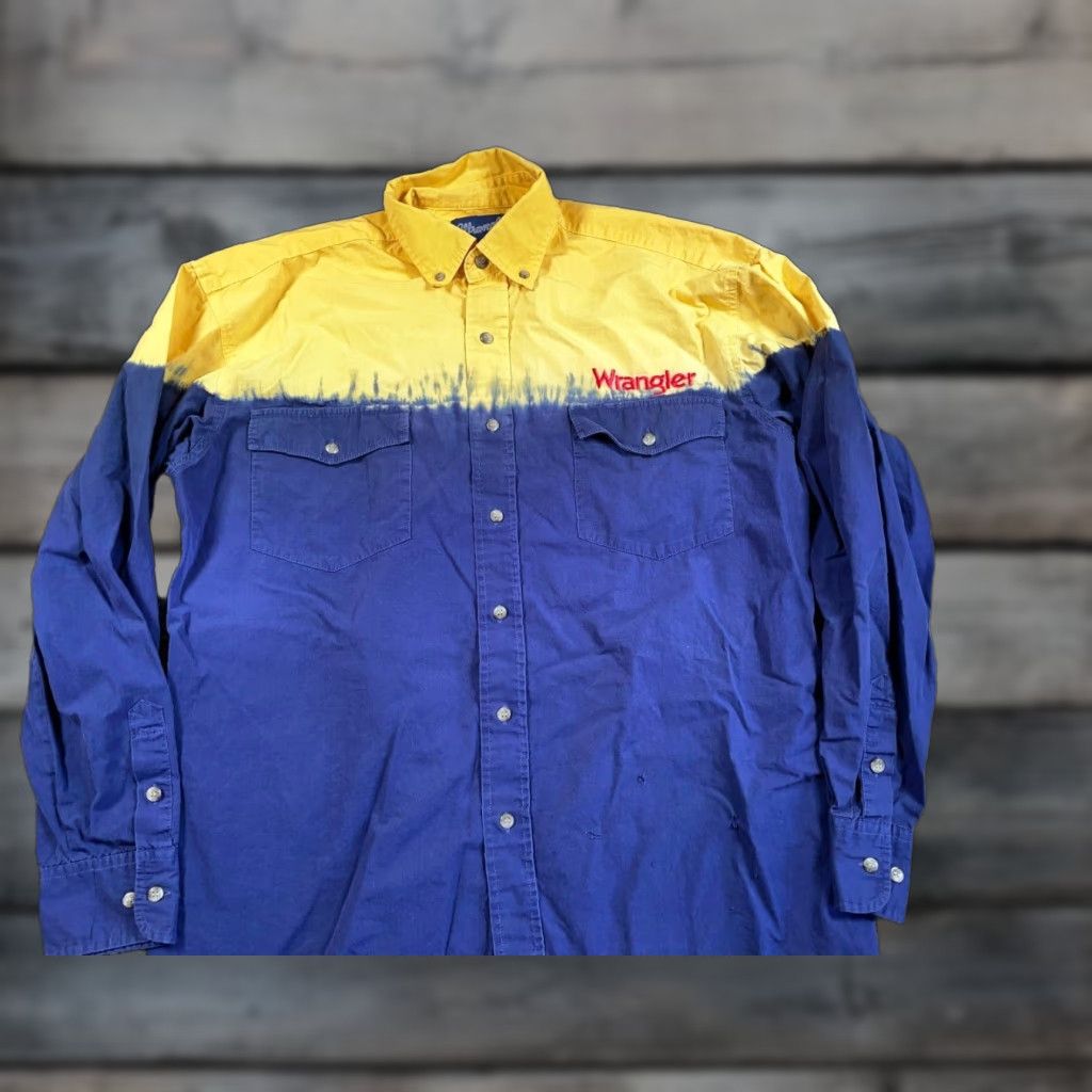 Wrangler VINTAGE Wrangler Western Shirt Adult XL Blue Yellow Striped Tie Dye Embroidered Mens Size US XL / EU 56 / 4 - 1 Thumbnail