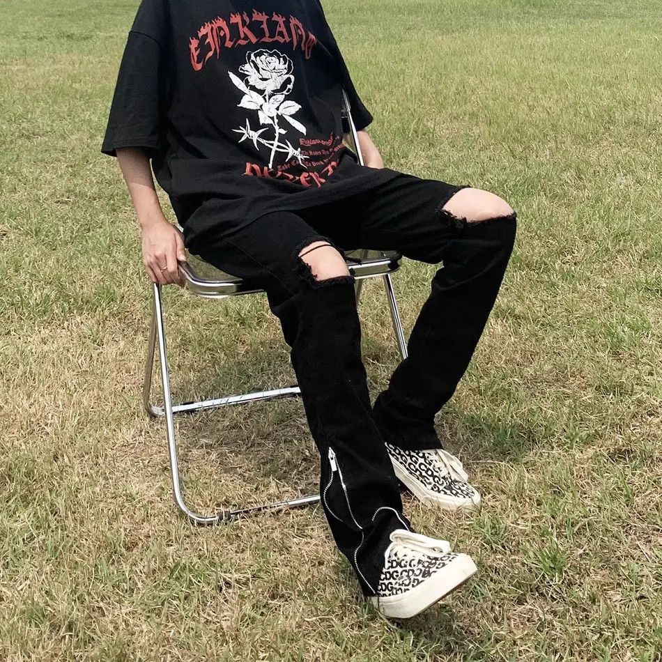 Japanese Brand Straight leg wide leg ripped zipper slit jeans Size US 28 / EU 44 - 3 Thumbnail