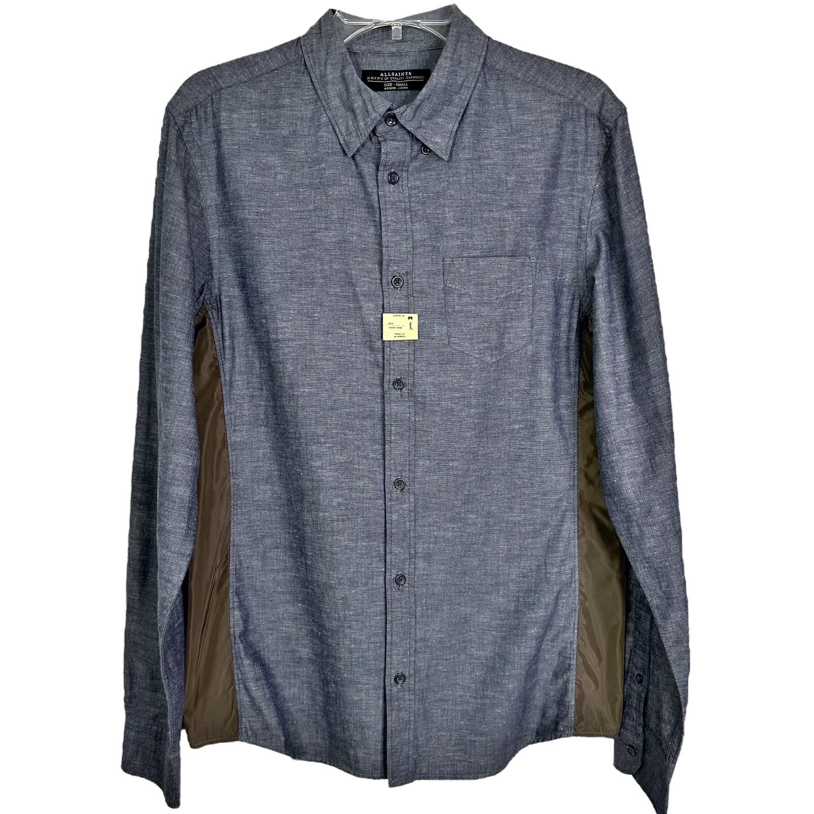 NEW AllSaints Long Sleeve Button-Up Shirt Blue Men’s S