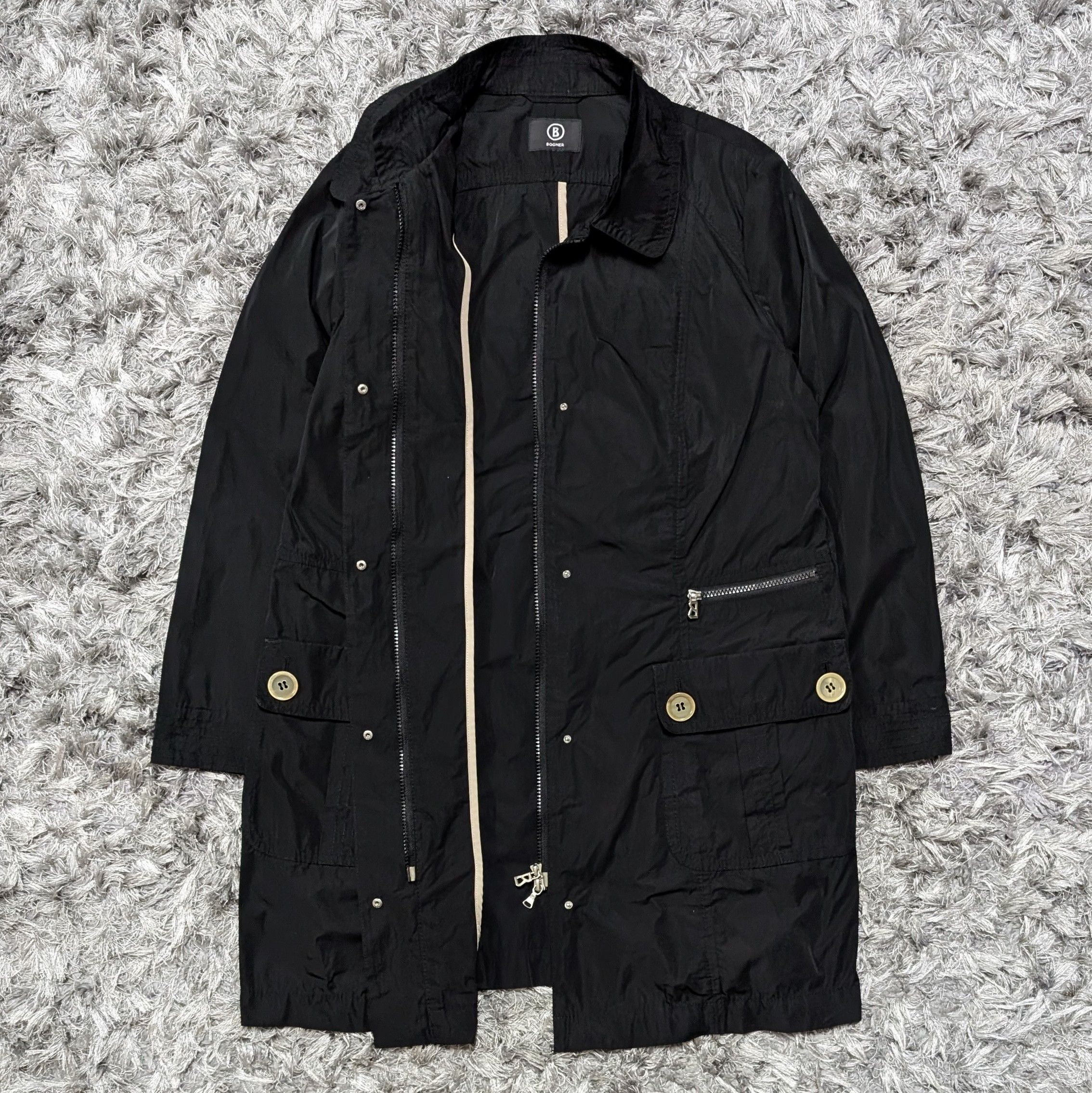 Bogner Bogner Black Solid Light Trench Coat Mid Length Jacket Size XL / US 12-14 / IT 48-50 - 1 Thumbnail