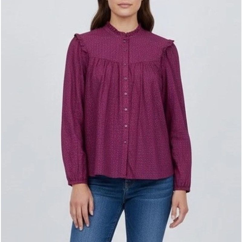 Xirena XiRena Ryleigh Purple Floral Ruffle Button Up Blouse XS Size XS / US 0-2 / IT 36-38 - 5 Thumbnail