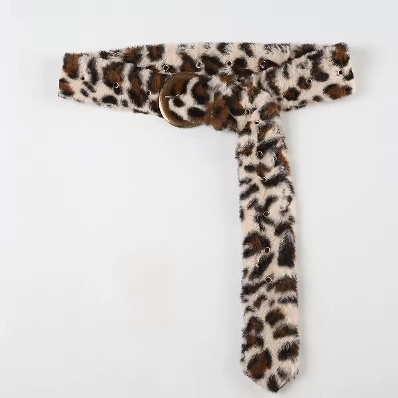 Japanese Brand Designer Drip Leopard Print Fur Unisex Belt Size ONE SIZE - 2 Thumbnail