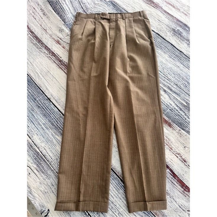 Lands' End Vintage Lands’ End 100% Wool Tailored Pleat Front Dress Pant Size US 35 - 2 Thumbnail