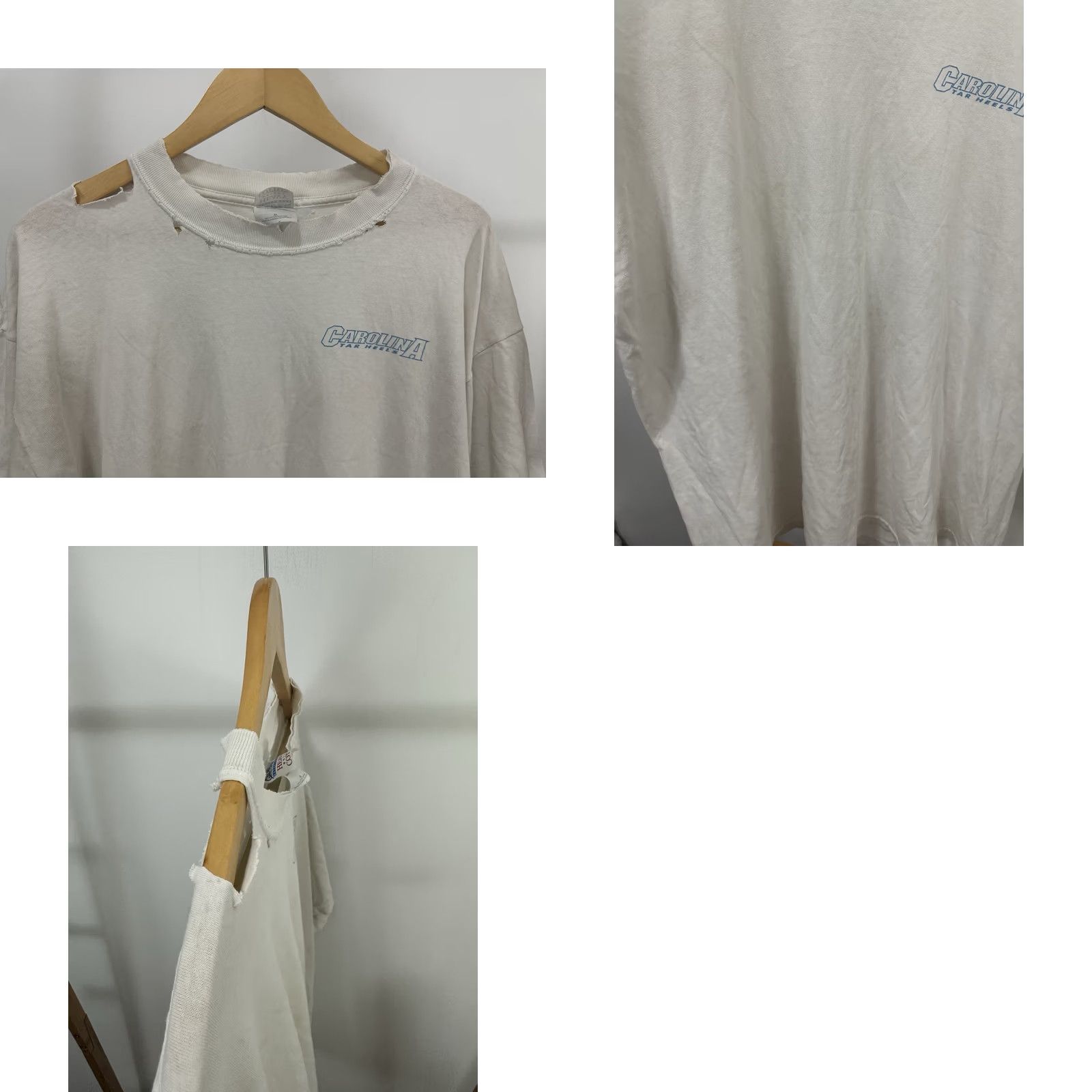 Gildan VTG UNC Carolina Tar Heels Foot Print Thrashed Worn Cotton Boxy T-Shirt XL Shirt Mens XL White Tar Heels UNC Distressed 90s Theme Size US XL / EU 56 / 4 - 8 Thumbnail