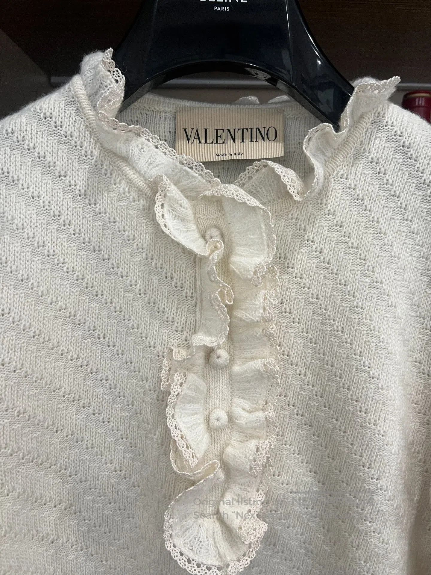 Valentino Valentino White Knit Top with Lace Trim. Size M / US 6-8 / IT 42-44 - 2 Thumbnail