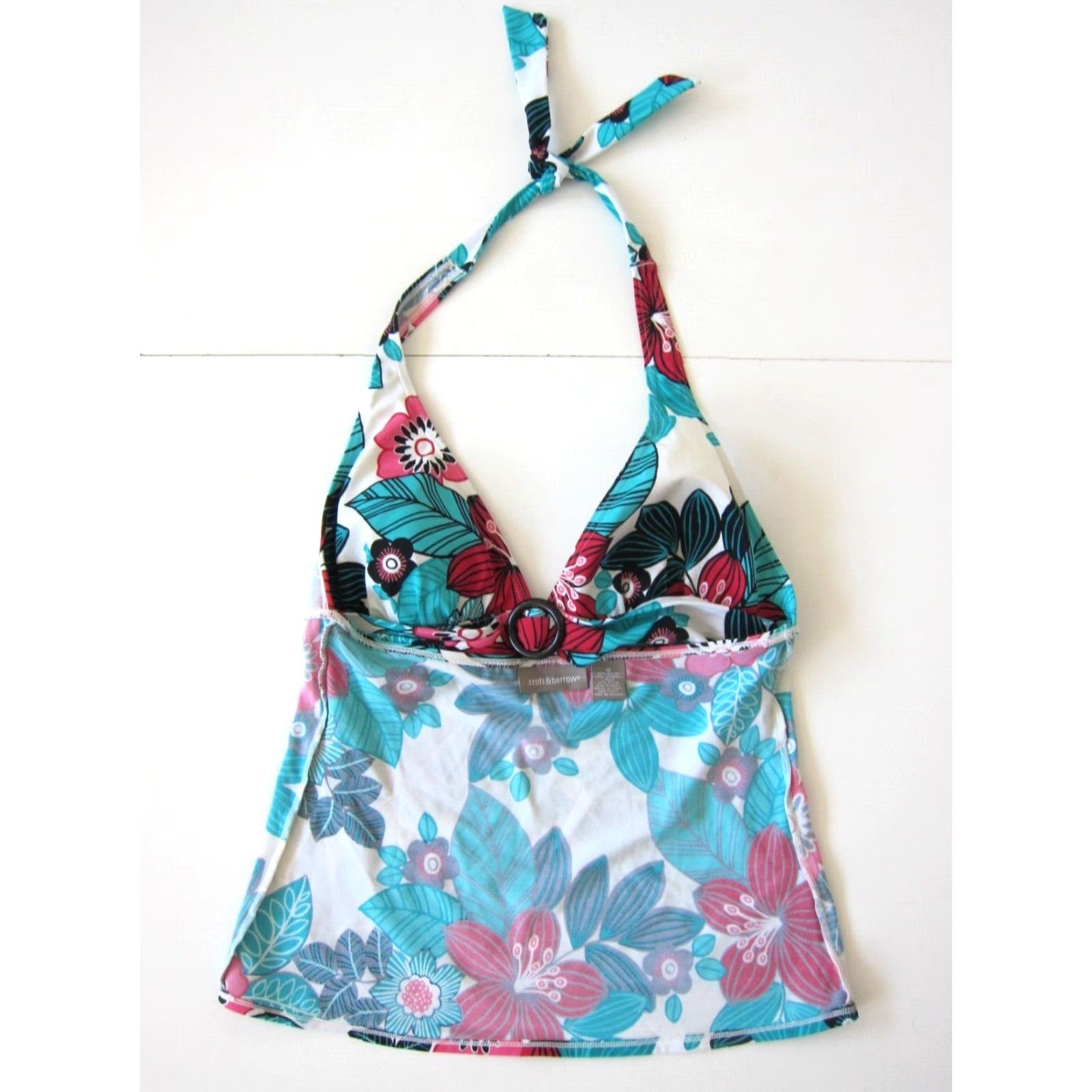 Croft & Barrow Croft & Barrow Green Pink Floral Built In Bra Tankini Halter Swim Top Women 10 Size L / US 10 / IT 46 - 5 Thumbnail