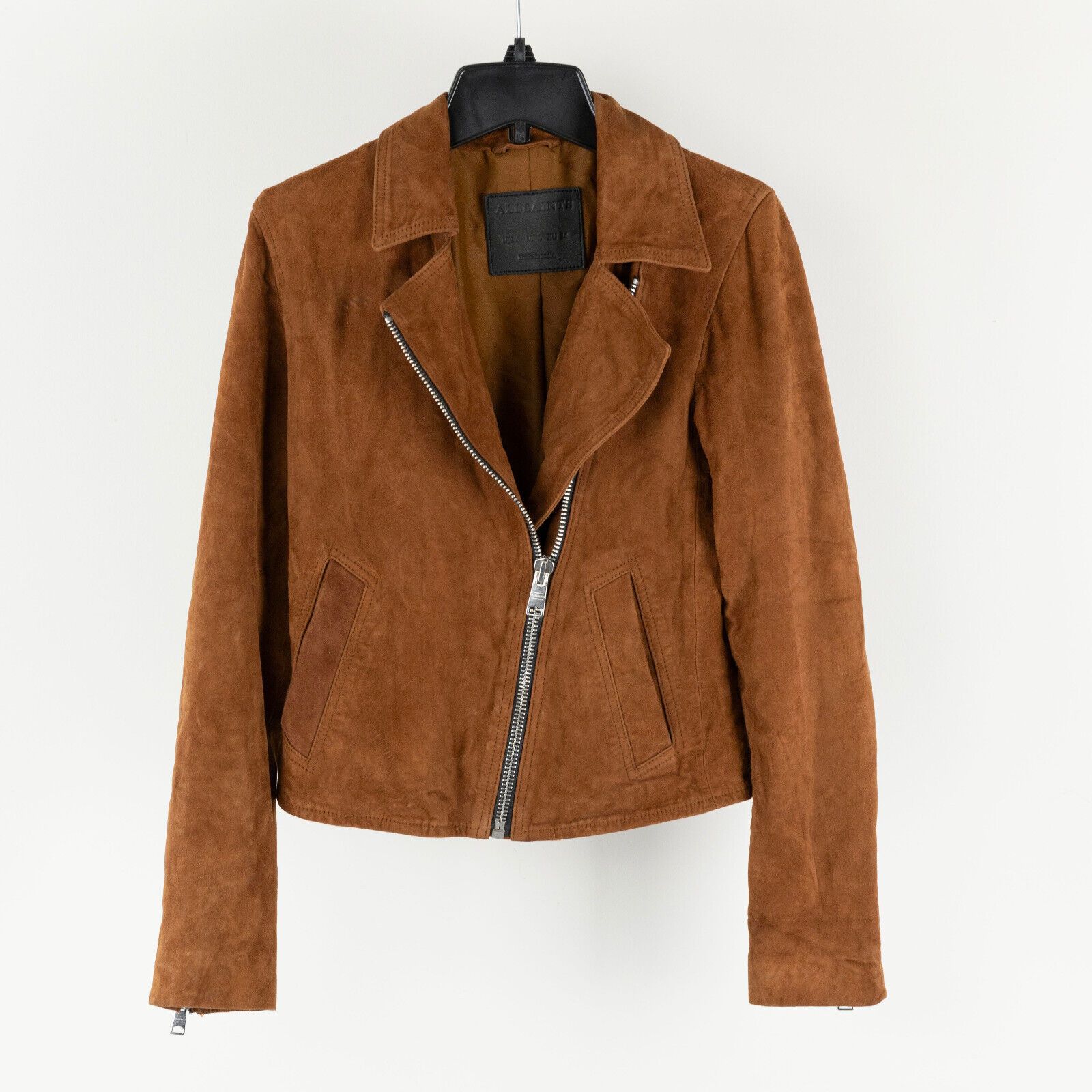 Allsaints Allsaints Women Vela Suede Biker Jacket Conker Brown Size 2 Size XS / US 0-2 / IT 36-38 - 4 Thumbnail