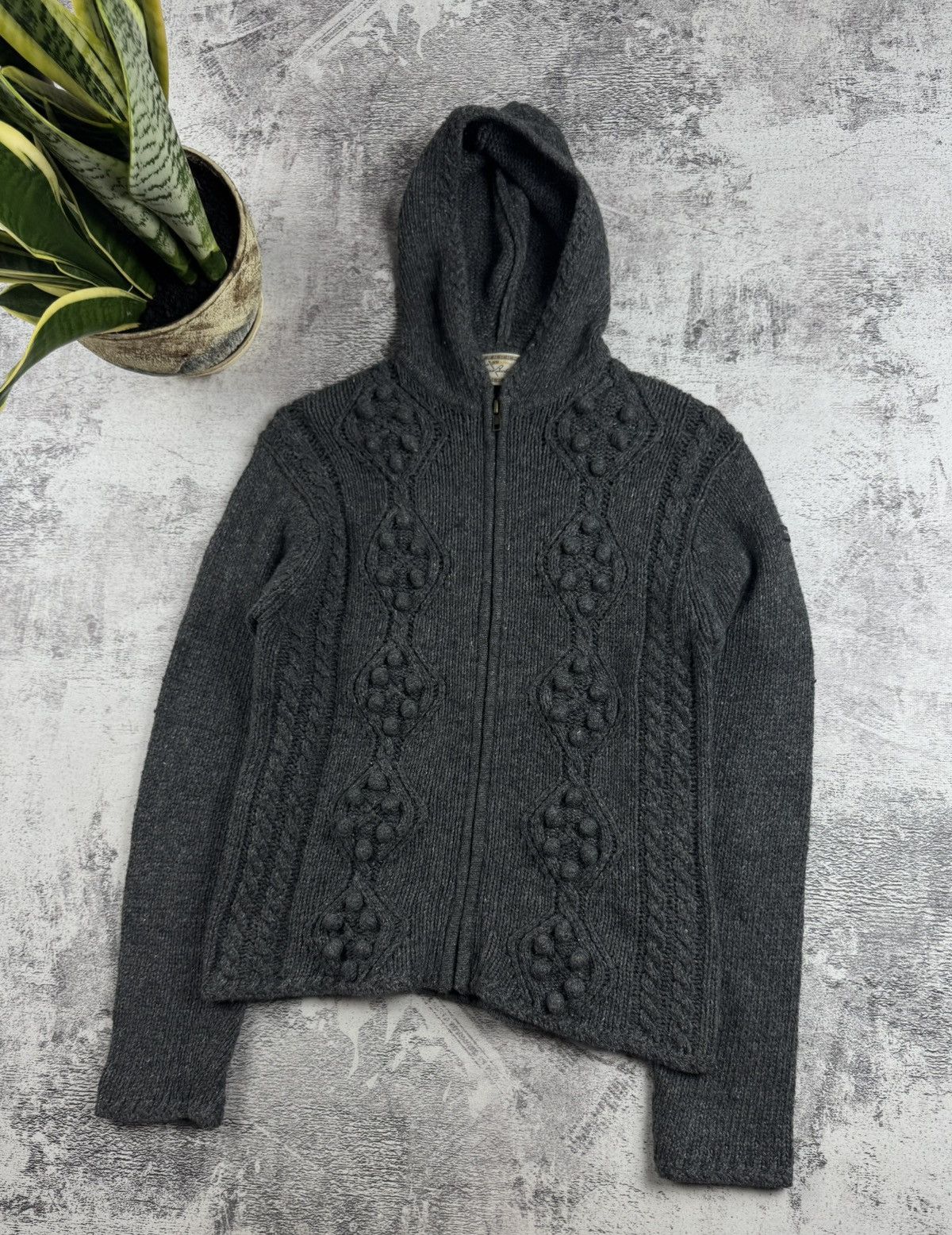 Burberry Thomas Burberry Women’s Gray Cable Knit Linen Wool Small Sweater Hoodie Cardigan Size S / US 4 / IT 40 - 3 Thumbnail