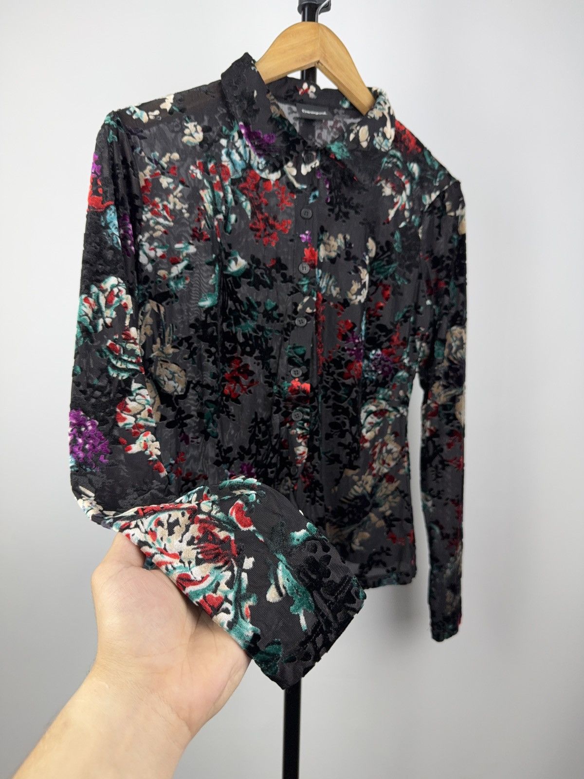 Desigual × Japanese Brand Desigual floral velvet mesh blouse vintage sheer y2k art Size S / US 4 / IT 40 - 3 Thumbnail